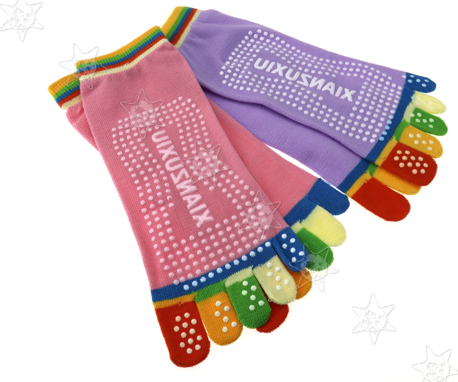 4x Yoga Socken Sneaker Haussocken Fünf Zehen 20cm-25cm Rosa Purpurrot KIT