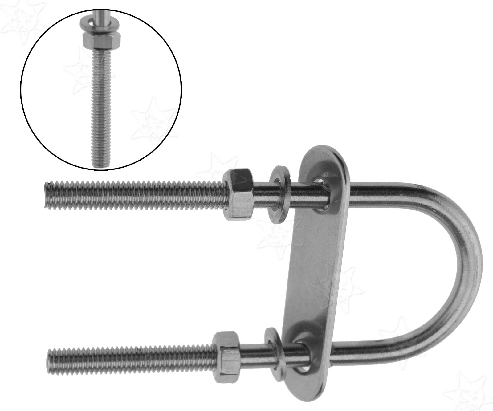 2 x 6mm Silver Stainless Steel U Bolts With Plate Nuts and Washers