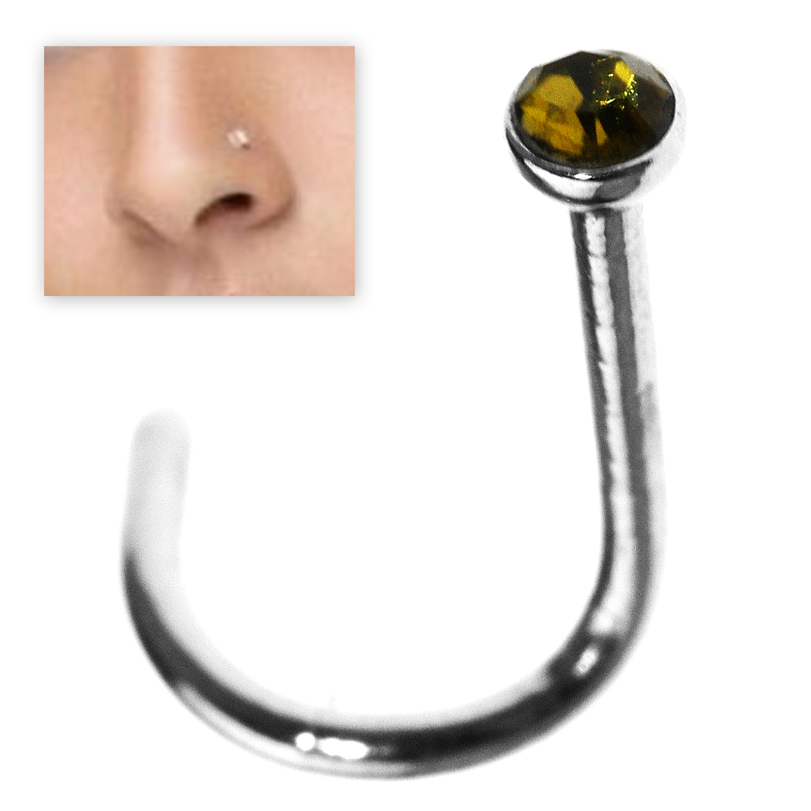 20x Nose Stud Ring Hook Twist Bar Rhinestone Surgical Steel Piercing