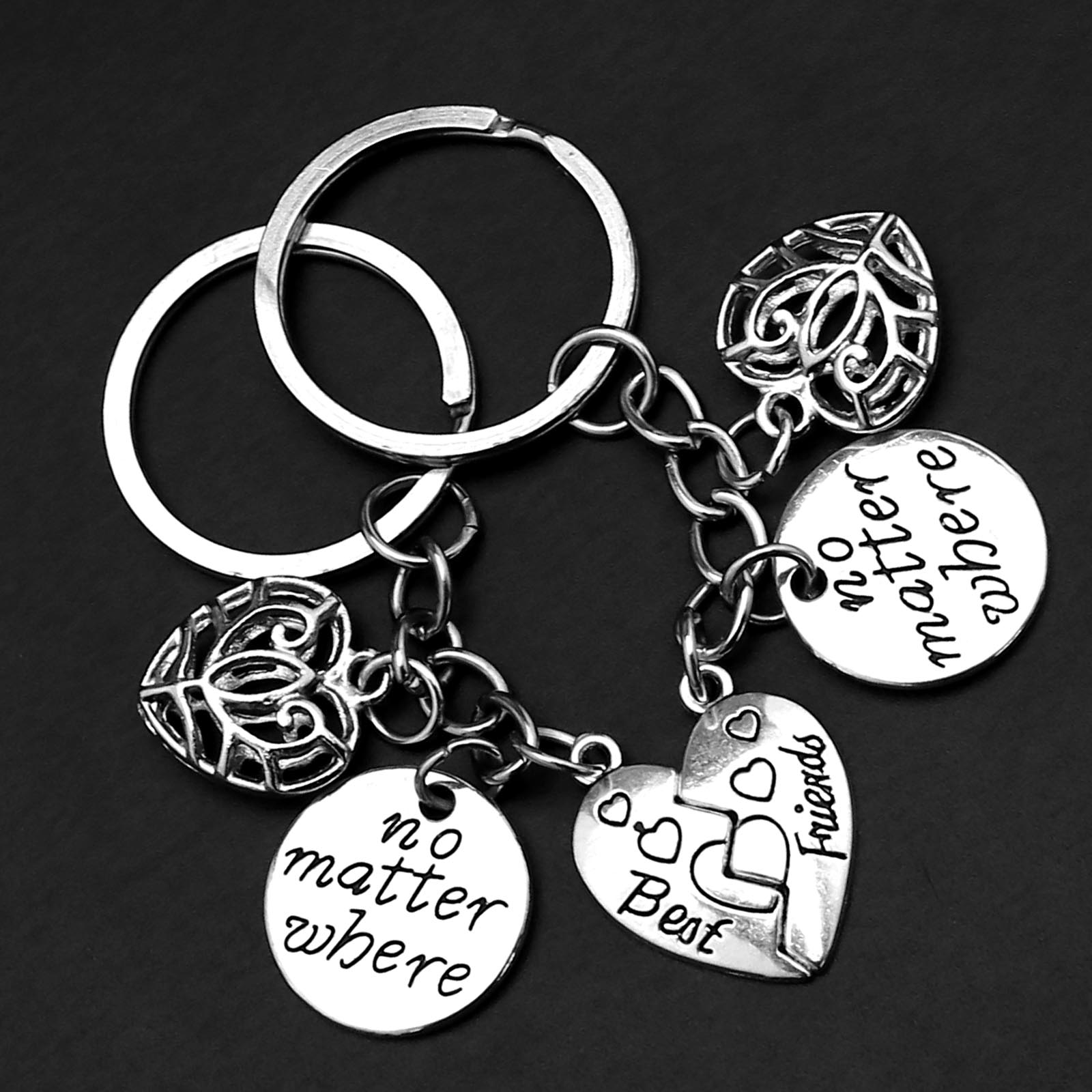 2Pcs Broken Heart Best Friends No Matter Where Pendant Keychain Keyring Gift Hot