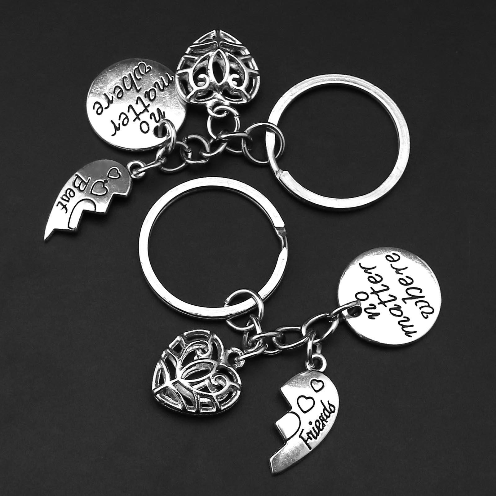 2Pcs Broken Heart Best Friends No Matter Where Pendant Keychain Keyring Gift Hot