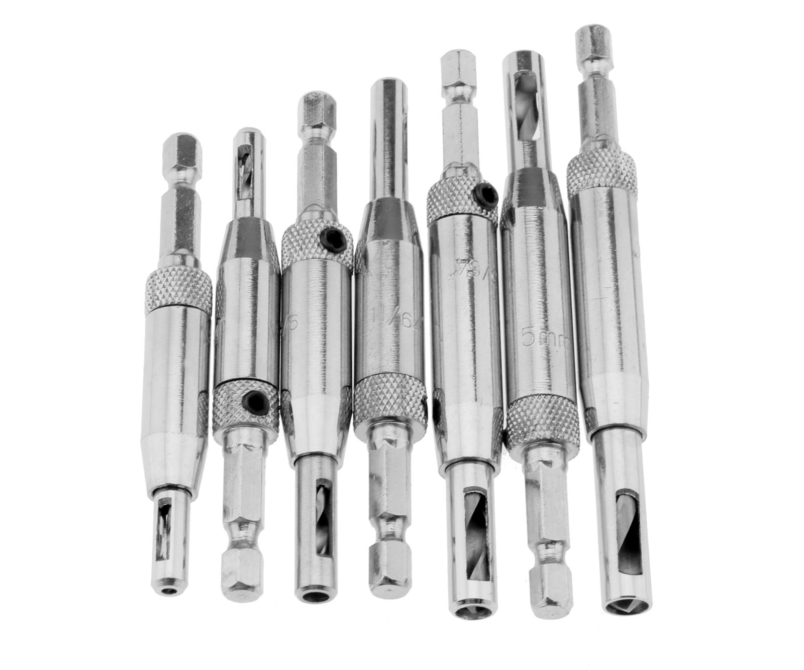 7x HSS Self Centering Hinge Hardware Drill Bit Set Pilot Hole Guides