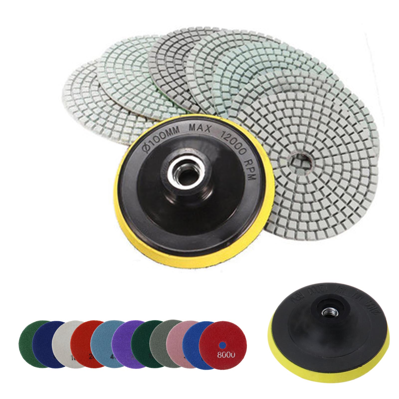 20 Pcs 4 inches Diamond Polishing Pad Grinding Disc Set Wet/Dry Granite
