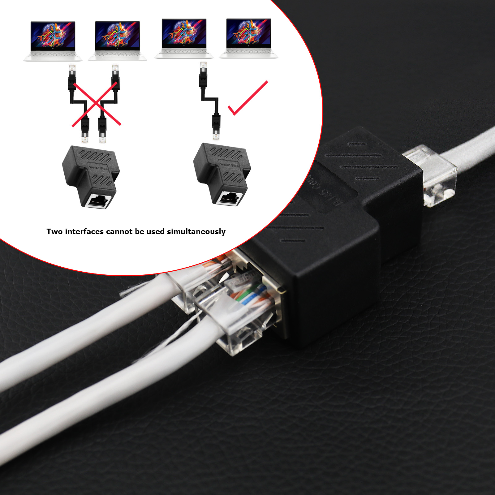 LAN Splitter Double Socket HUB Interface Modular CAT5 6 7