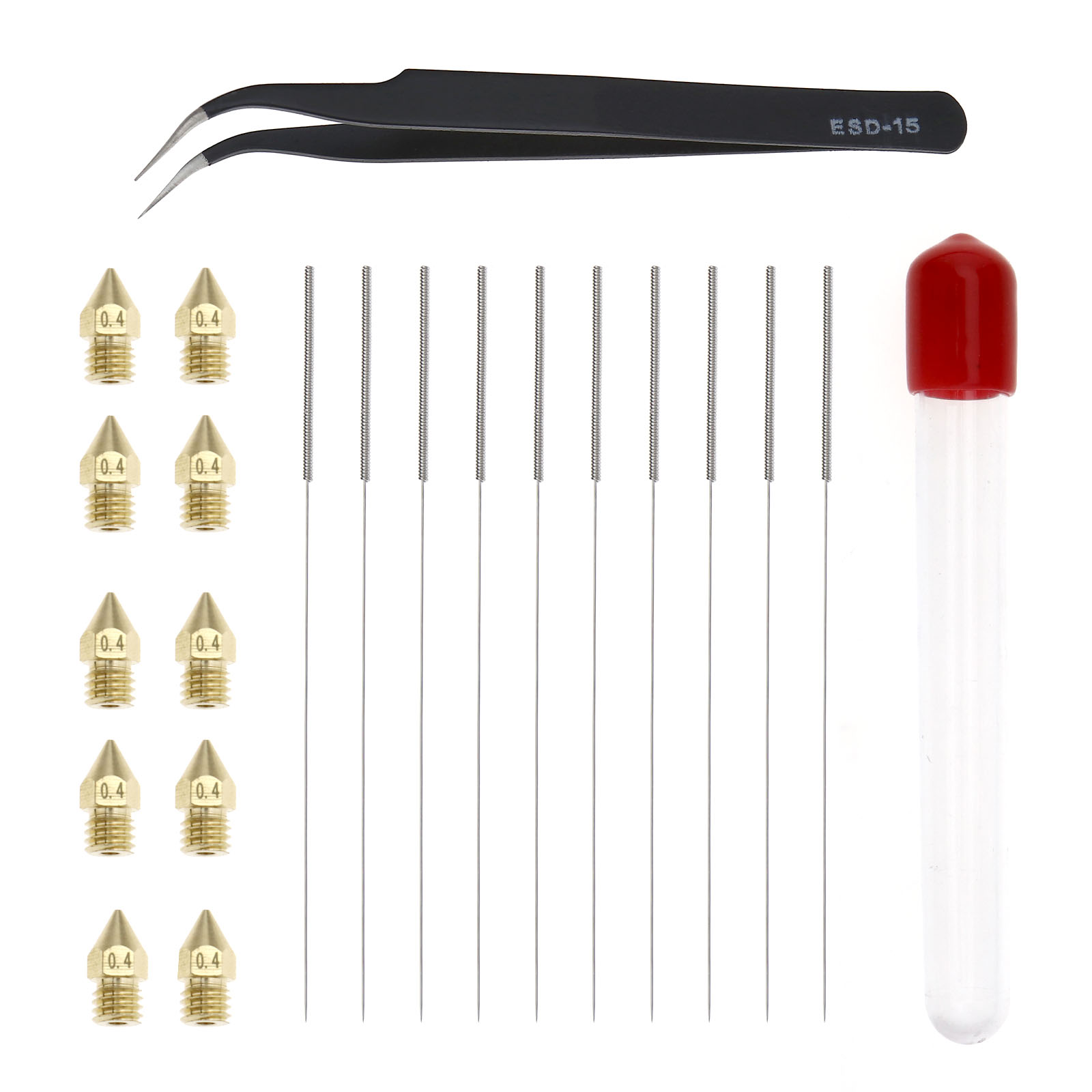 3D 10Pcs Printer Nozzle Cleaning Kit 0.4mm Needles Stainless Steel Cleaning Tool