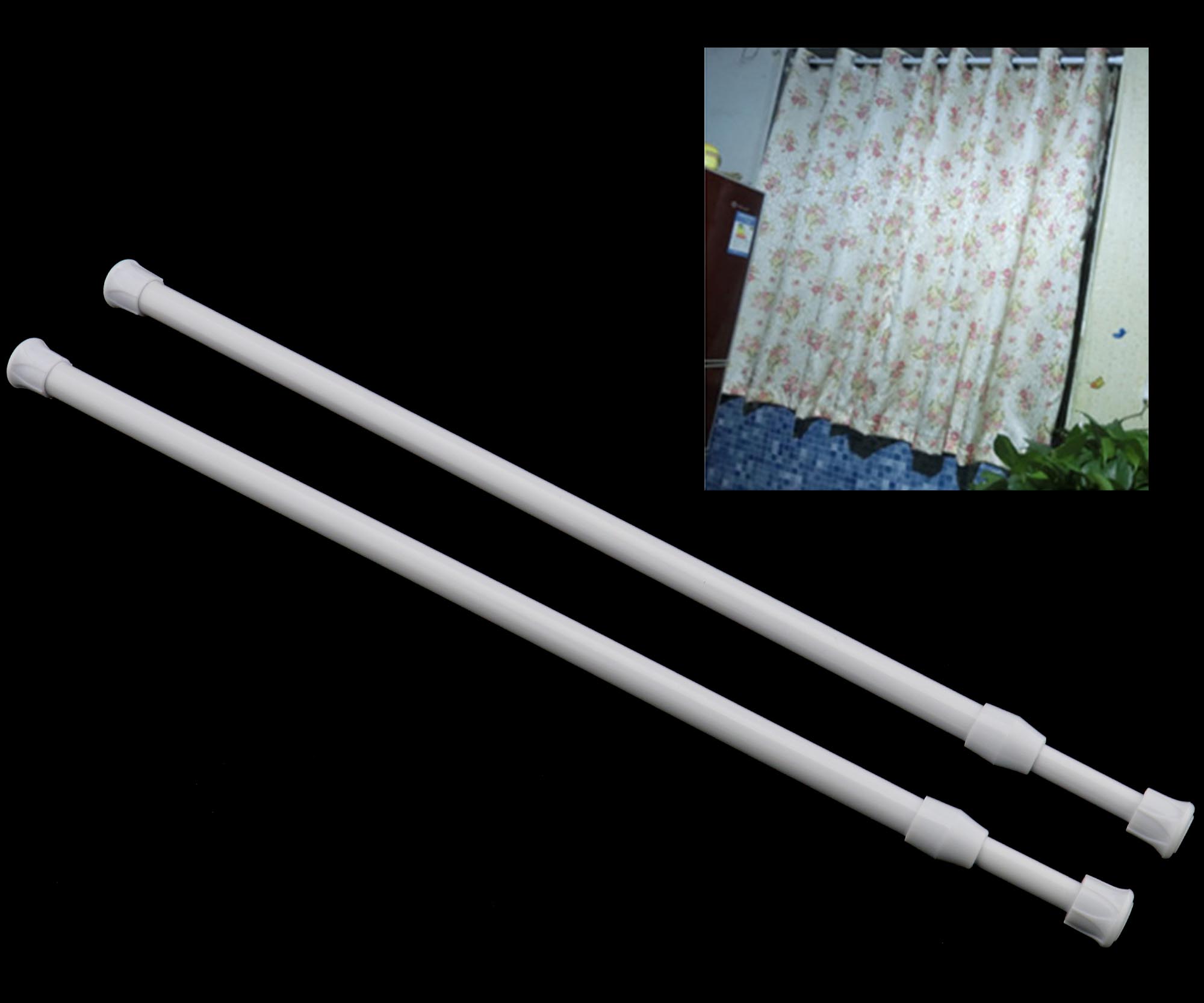 2X Spring Loaded Net Rod Voile Shower Curtain Rail Extendable