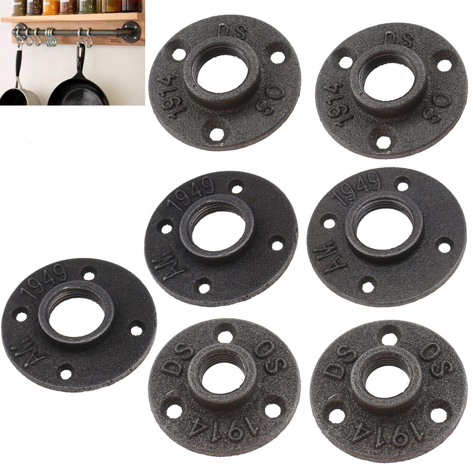 1//2/" 3//4/" Four Holes Black Iron Flange Pipe Floor Fitting Threaded Wall Mount