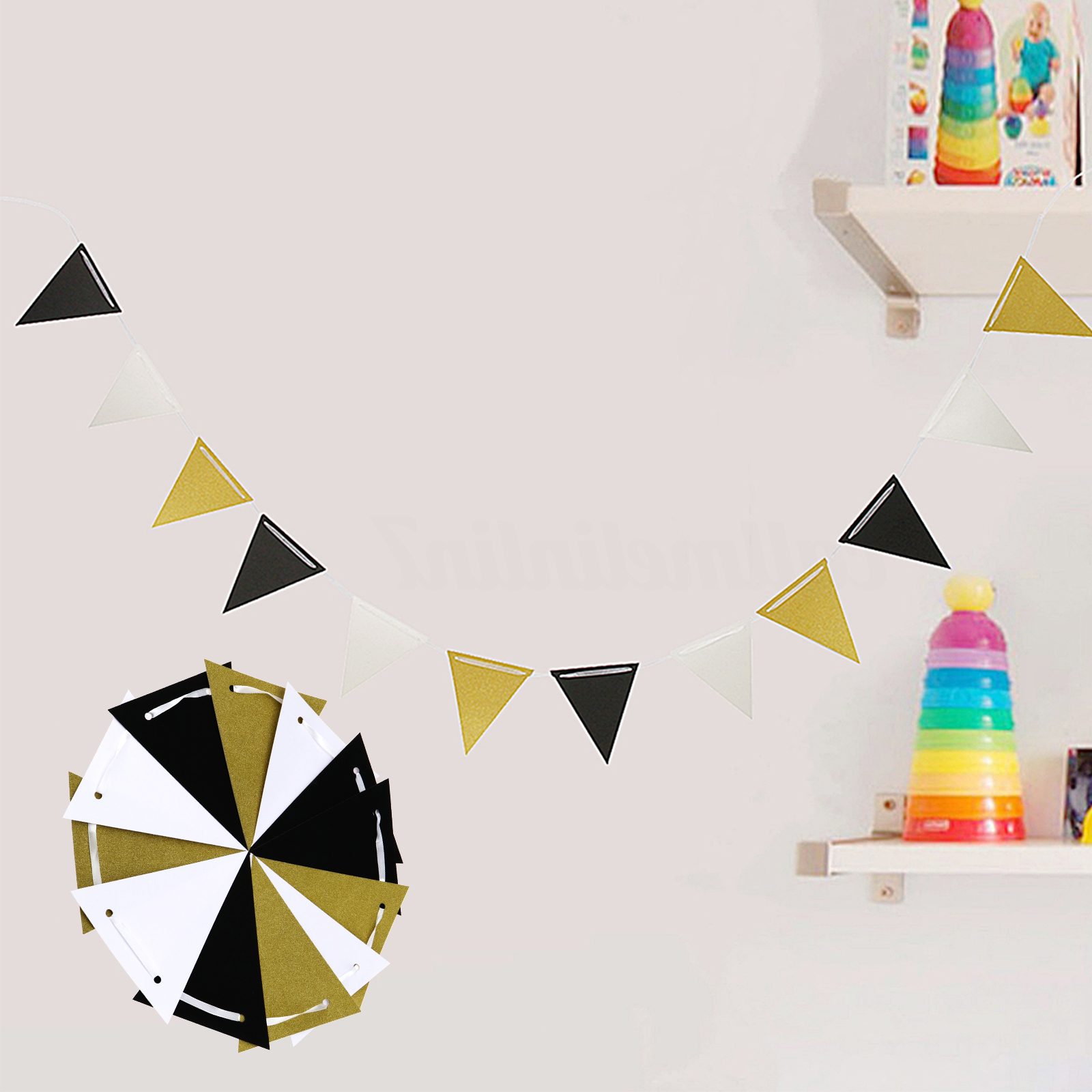 Glitter 12FT Triangle Flag String Banner Bunting Pennant Garland