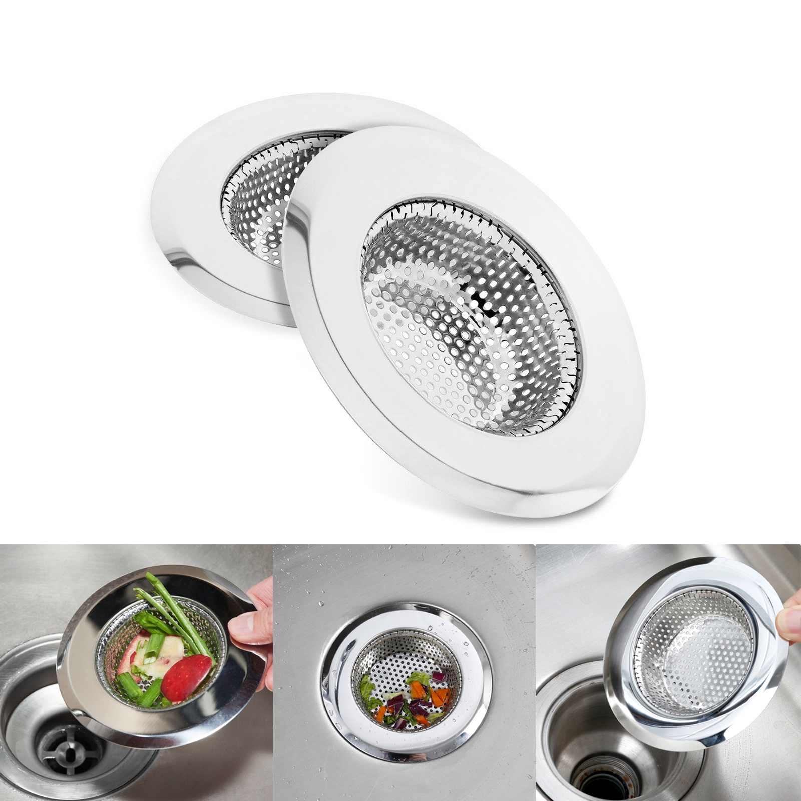 Stainless Steel Punch Hole Sink Strainer Kitchen Bath Drain 4.5 inch 2X