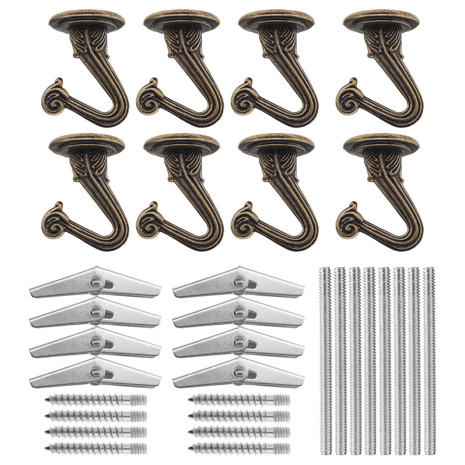 Heavy Duty Ceiling Hooks Set of 8 Swag Hooks Screws Bolts Spring Toggle