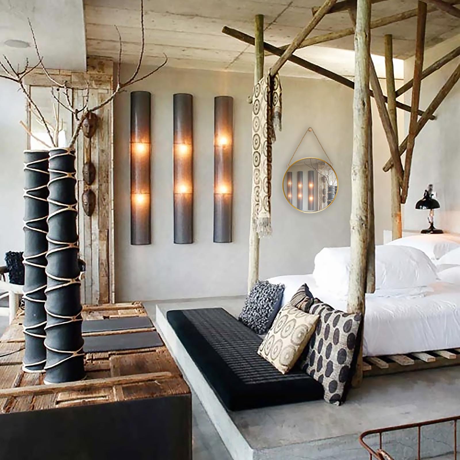 30cm Hängender Wandspiegel Sechseck Dekor Messingrahmen Haus Badezimmer