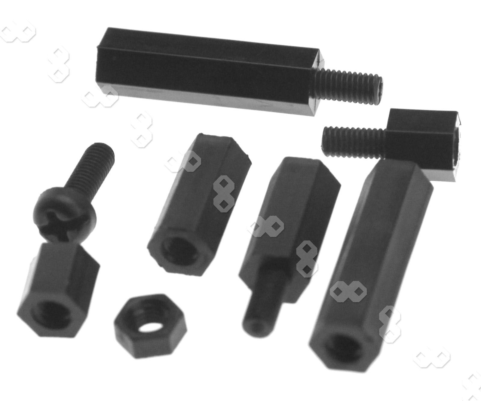 M3 Nylon Hex Screw Spacers Nut Standoff MF Black with white case