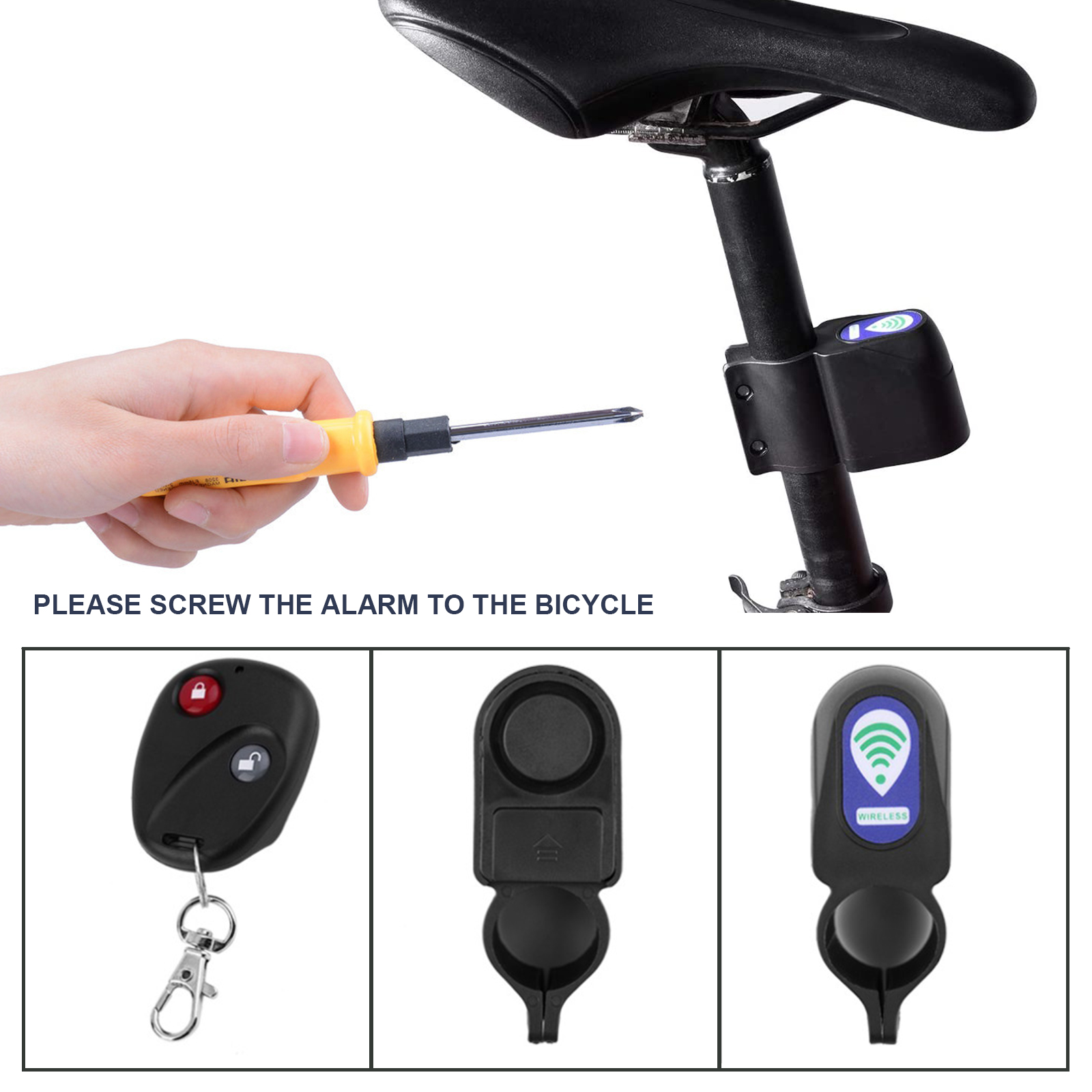 Wireless Remote Control Antitheft Alarm Lock with Screw for Bike