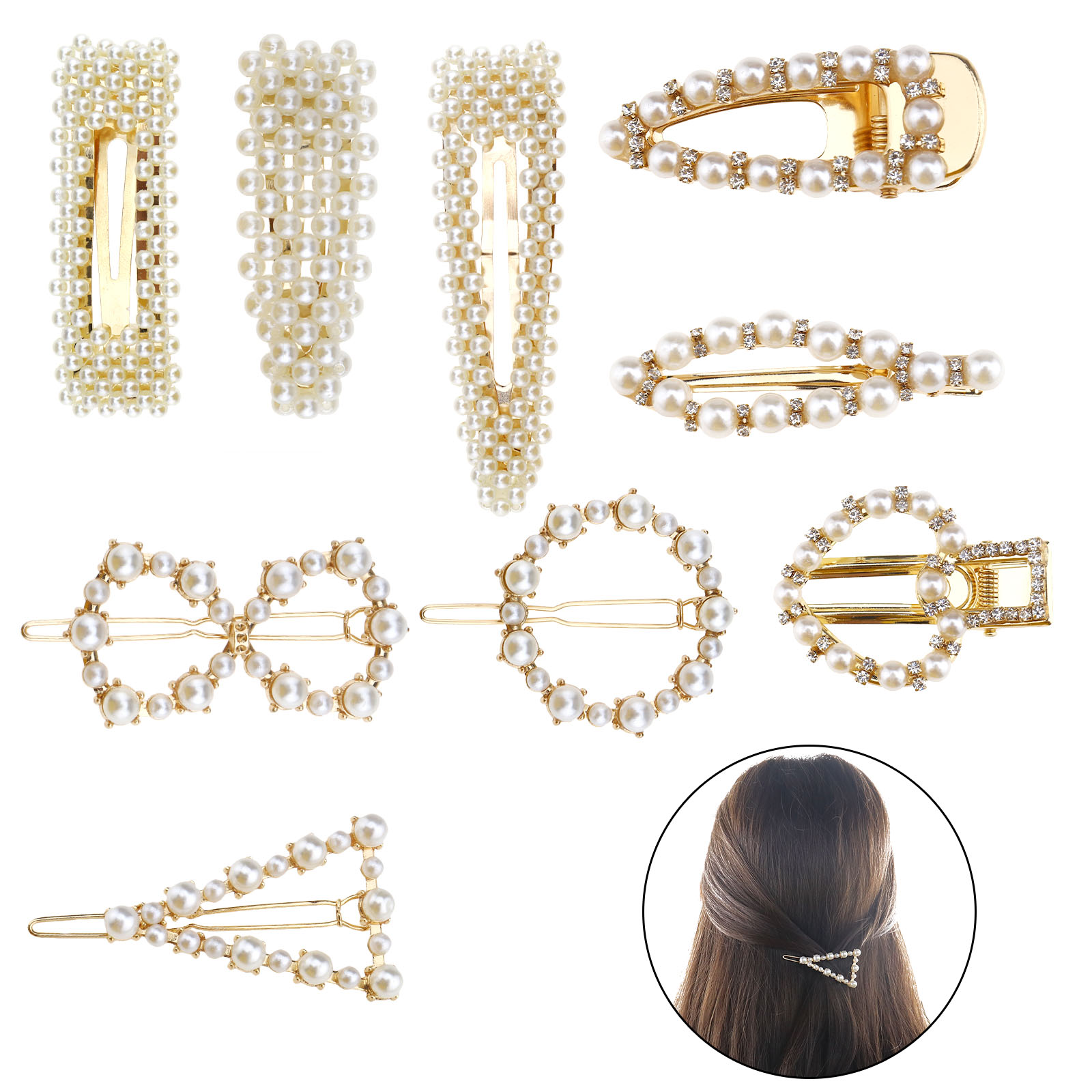 9pcs Elegant Decorates Hairpins Gold Hair Clips For Bride