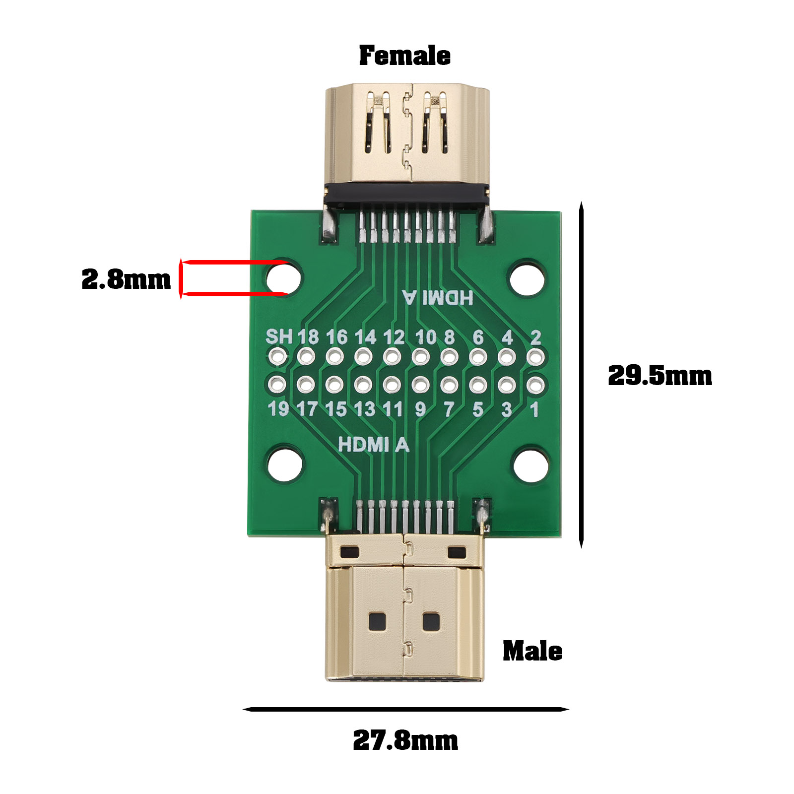 HDMI Female Connector Breakout Board - 2.54mm Pitch Breakout...