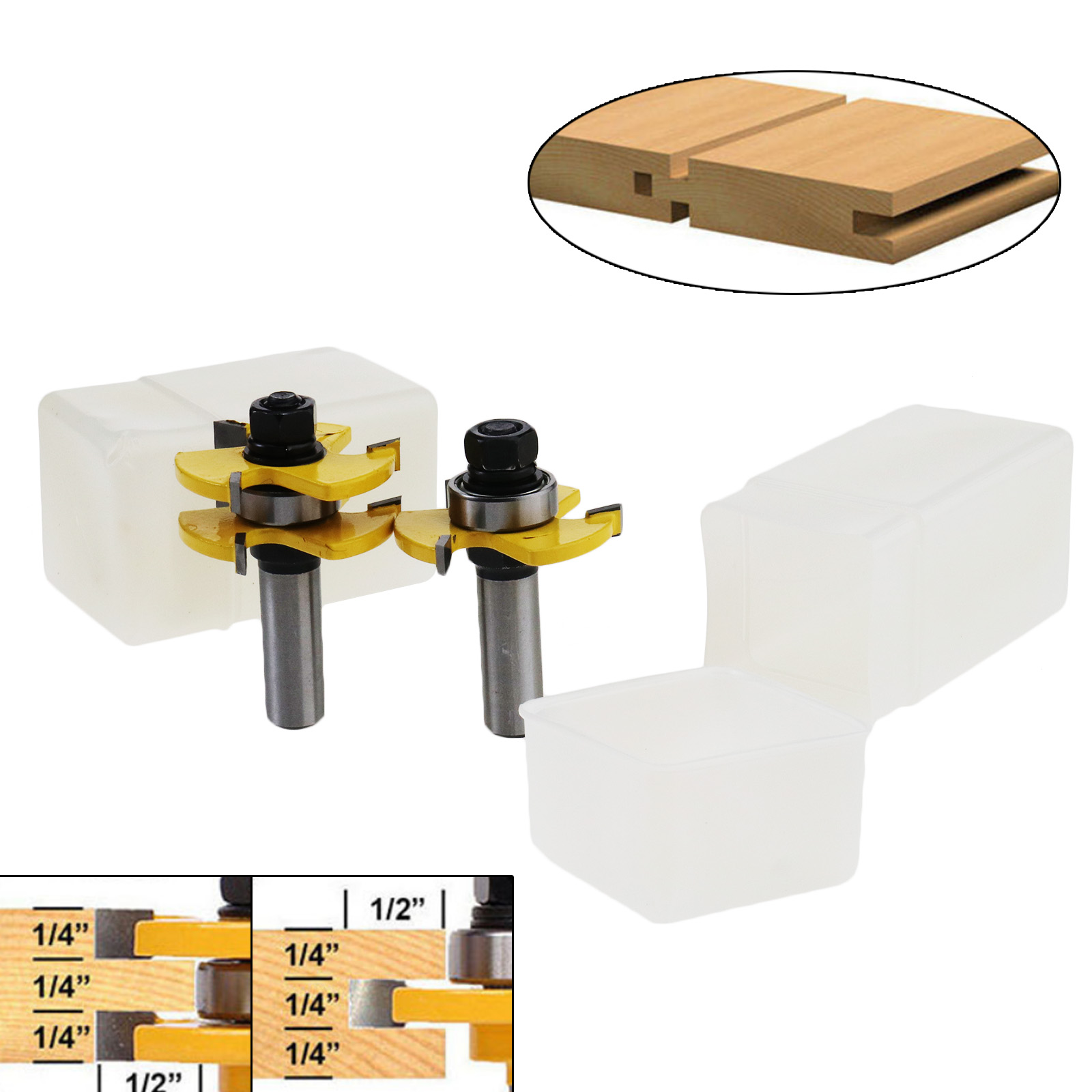 2tlg Nut Fräser 1/2Zoll Schaft Schaftfräser Holzbearbeitung