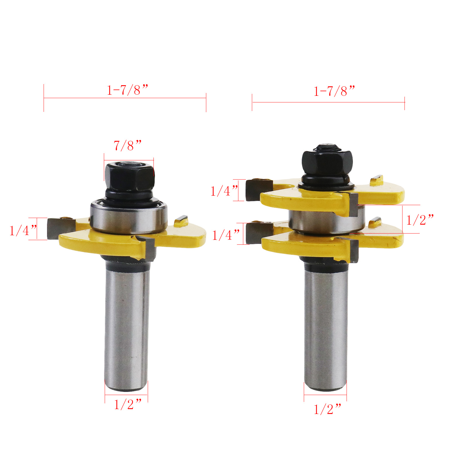 2tlg Nut Fräser 1/2Zoll Schaft Schaftfräser Holzbearbeitung