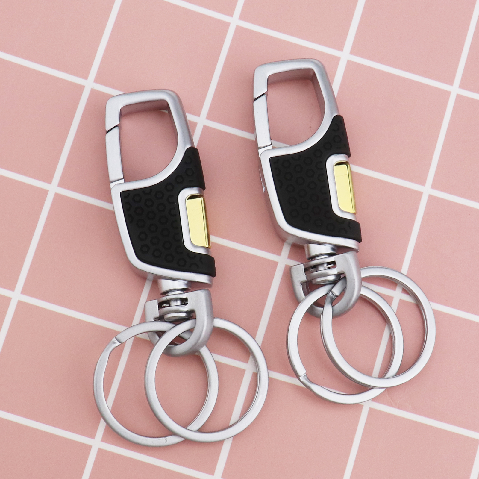 W2 2pcs Hanging Key Ring Keychain Clip On Belt PU Leather Key Chain Key ...