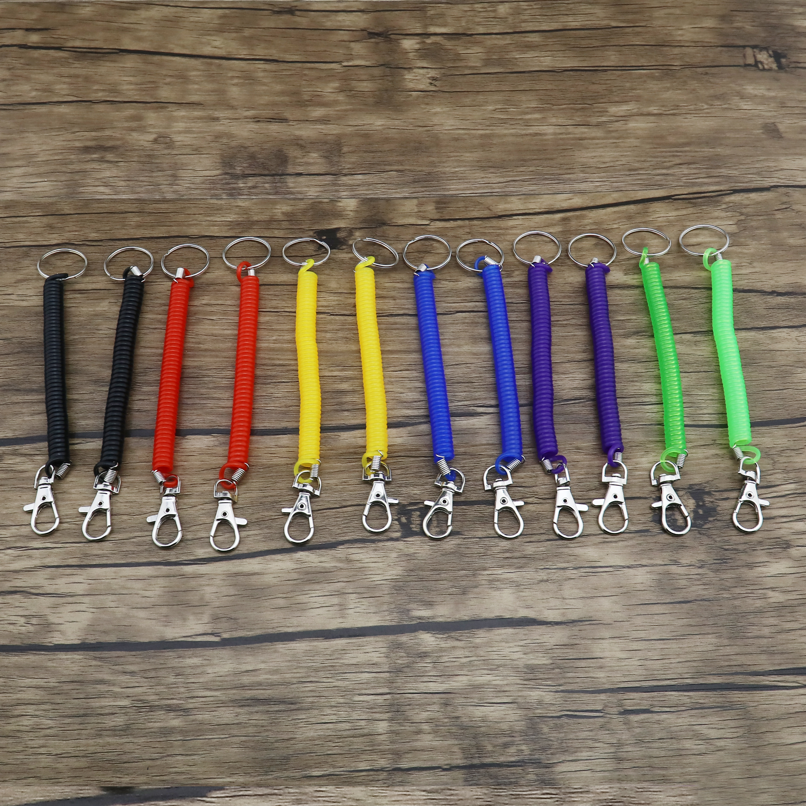 6 Color Retractable Plastic Spring Coil Spiral Stretch Keychain Ring
