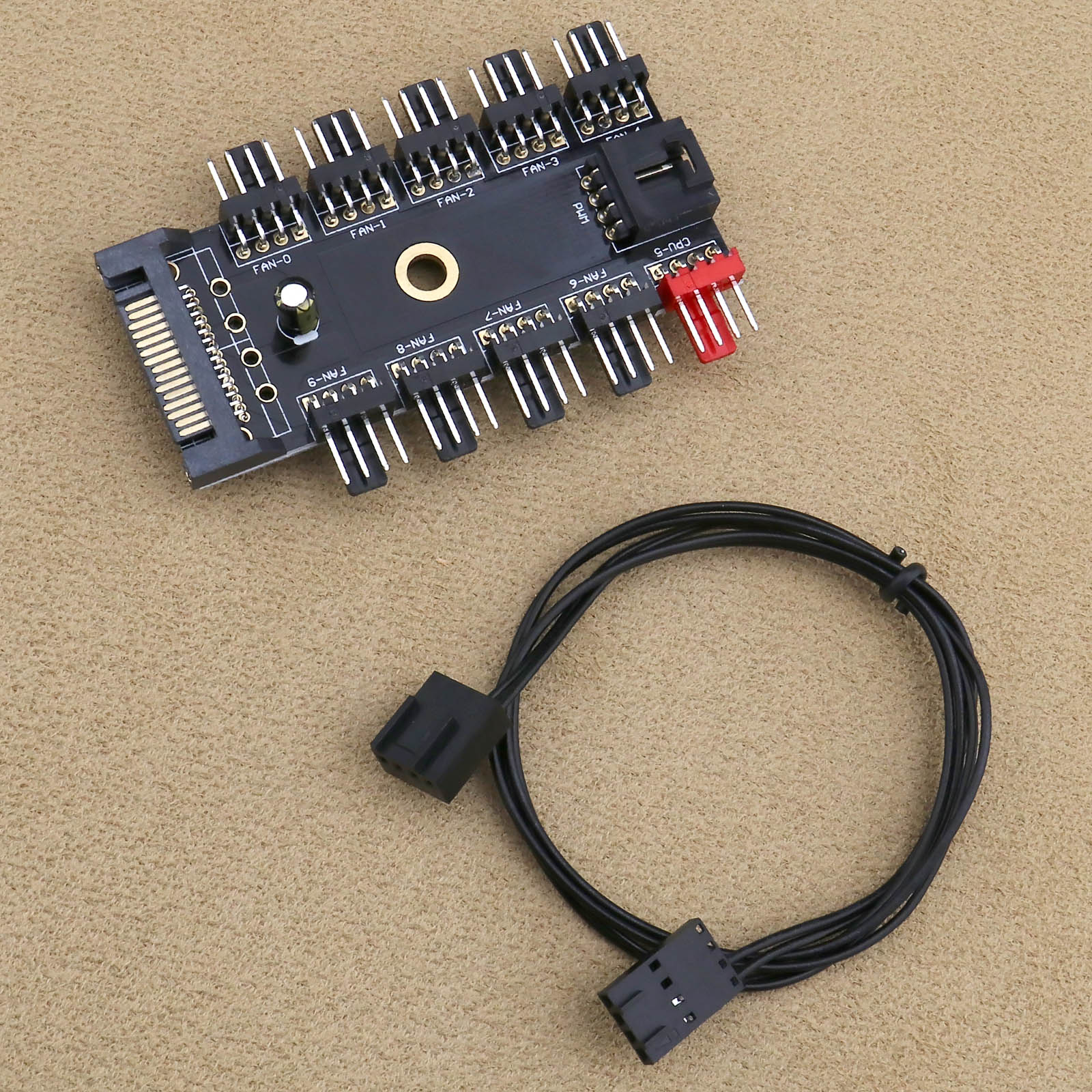 Black 1 to 10 Channel Hub SATA Interface Power Splitter For 12V 4 Pin CPU Fan