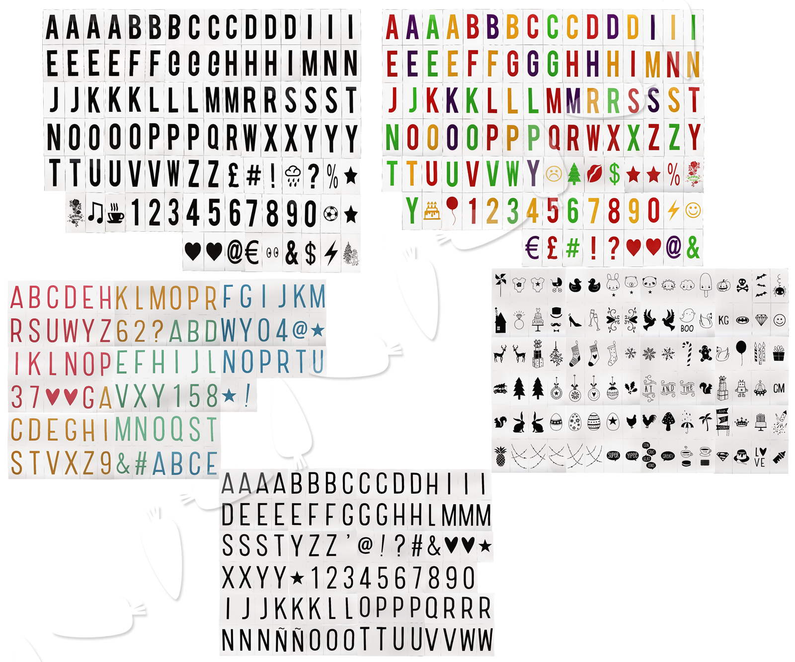 Extra Pack of Letters Numbers Symbols Emicons for A4 A5 Cinematic LIGHT Box