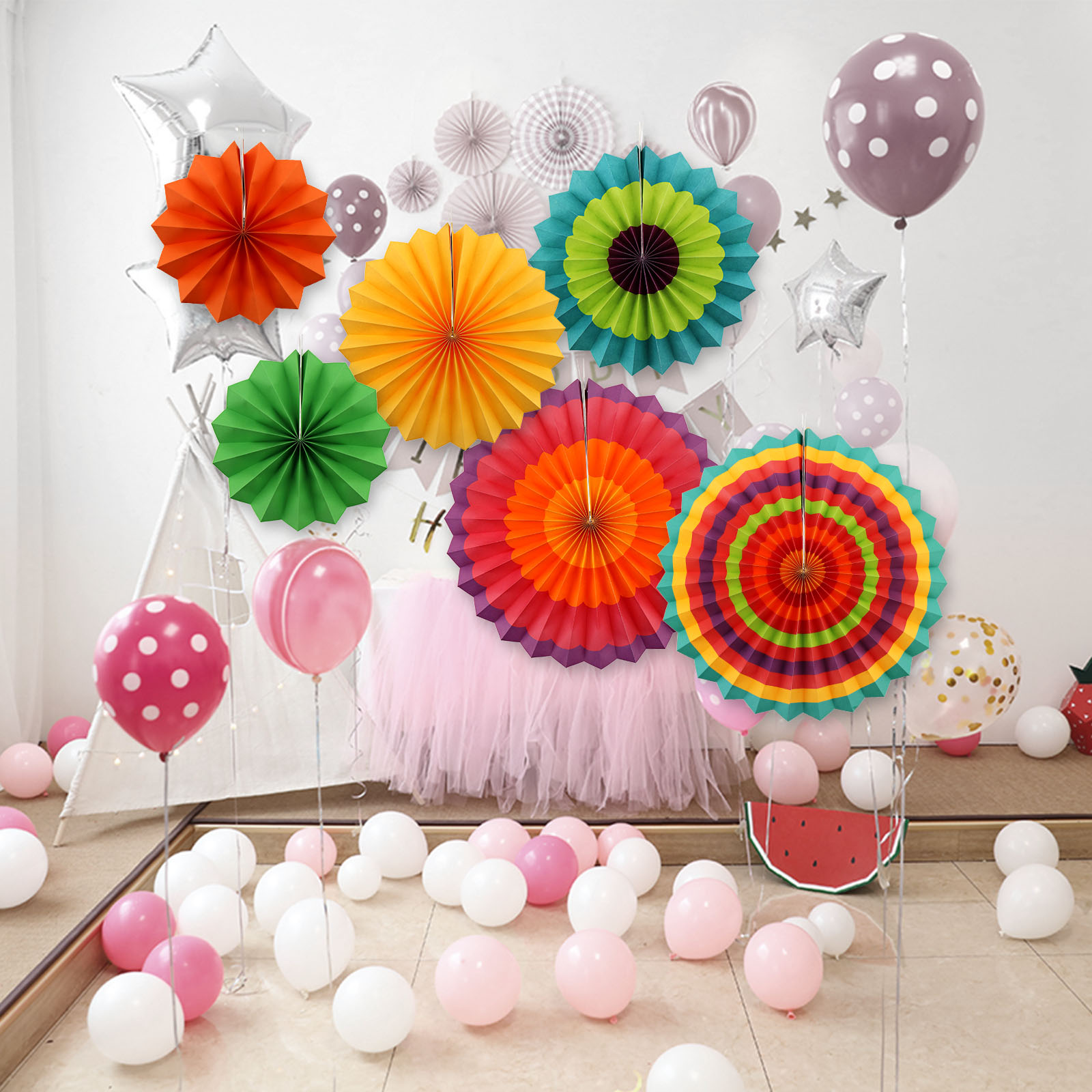 6 Pcs Colorful Hanging Paper Fans Party Decoration For Wedding eBay