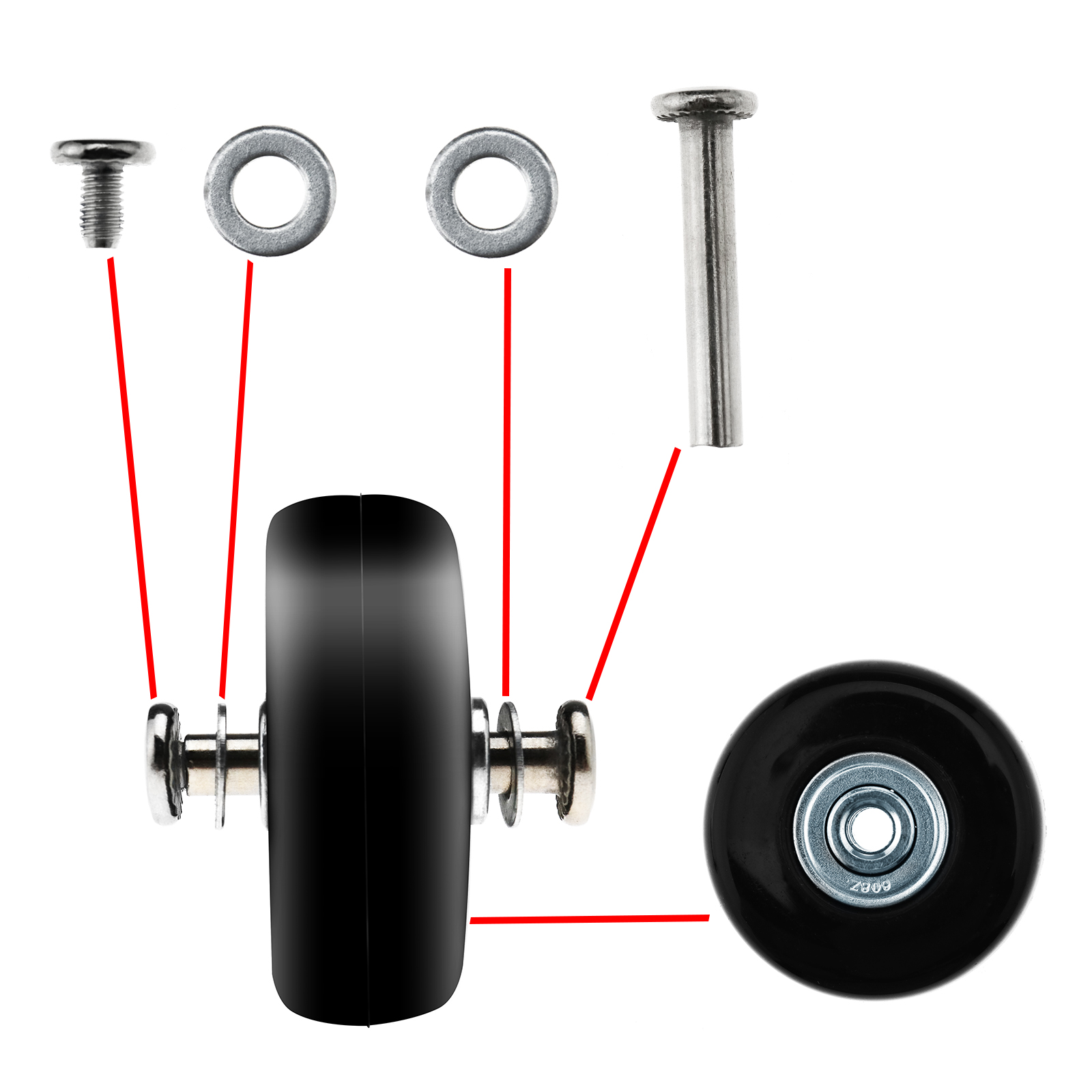 2/ 4 x Luggage Wheels Repair Kit Axles Rubber Deluxe OD 50mm