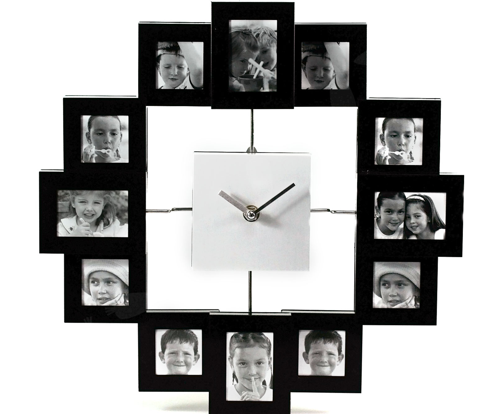 Details About 12 Pic Black Multi Family Photo Frame Wall Clock T28