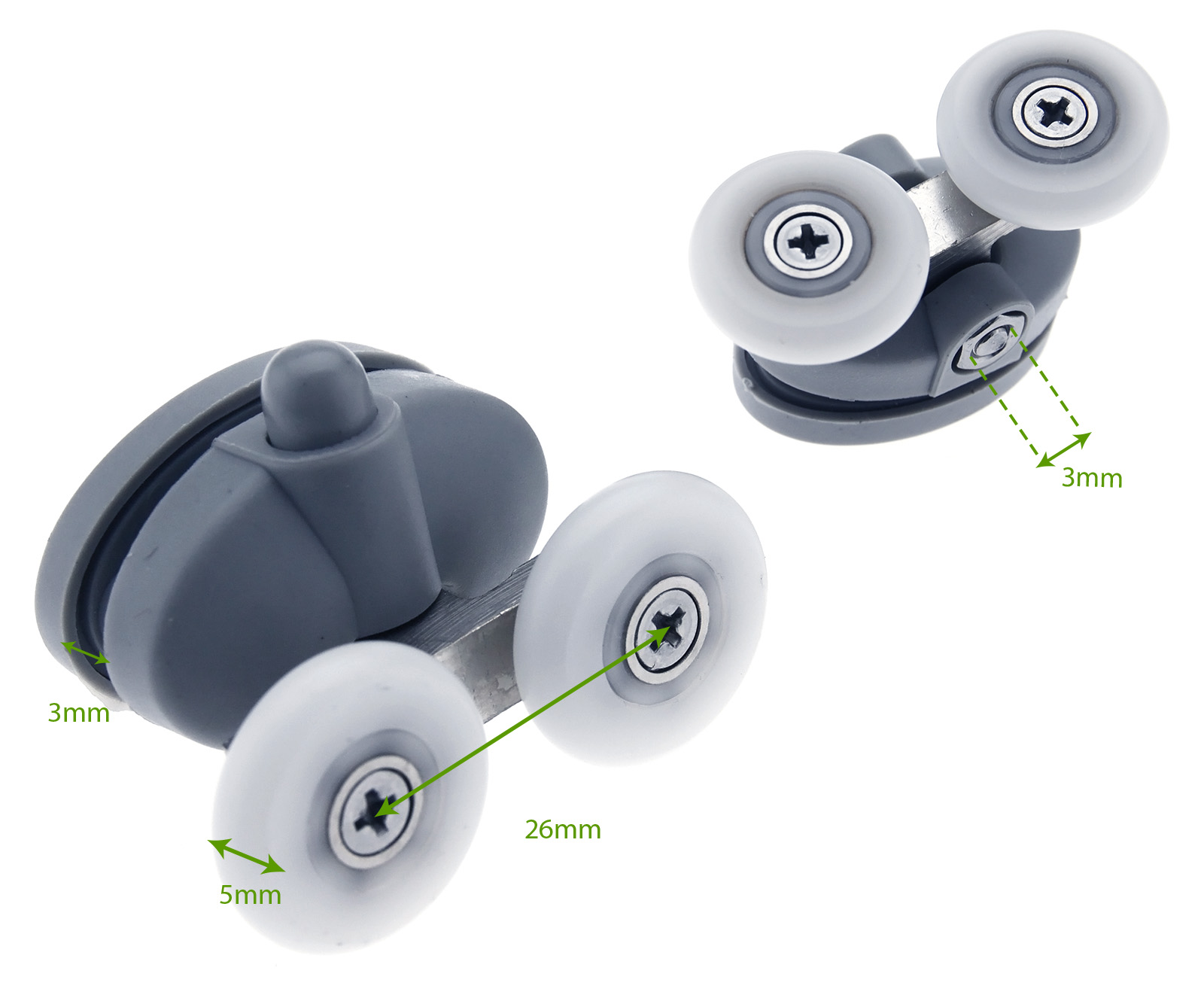 K2 2 x Double Bottom Butterfly Shower Door Rollers Wheels Kit Stainless