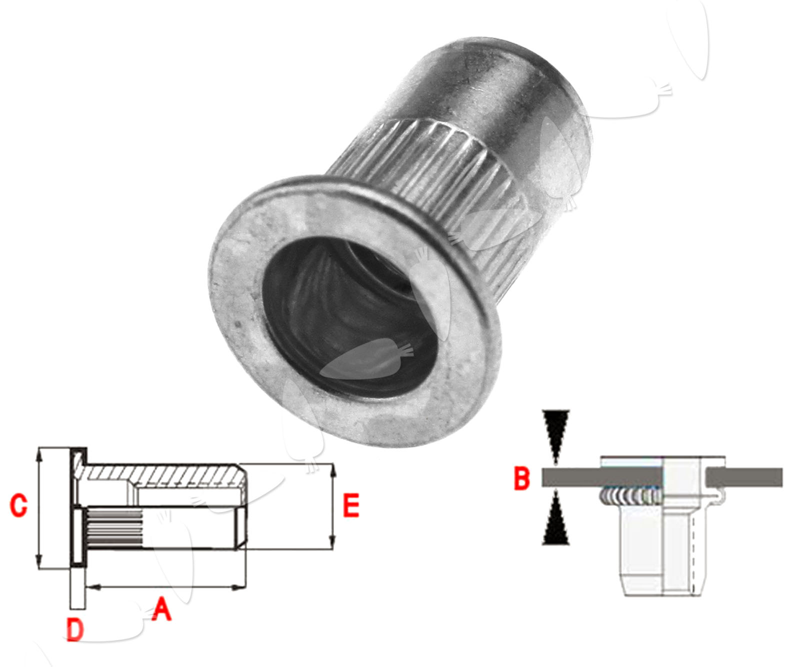 50pcs M4/M5/M6 Flange Nutserts 304 A2 Stainless Rivet Nut Rivnut