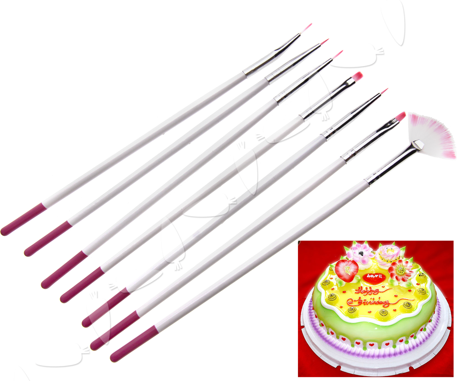 7pcs Fine Flat Pointed Artist Cake Brush Kit Paint Sugarcraft Dusting