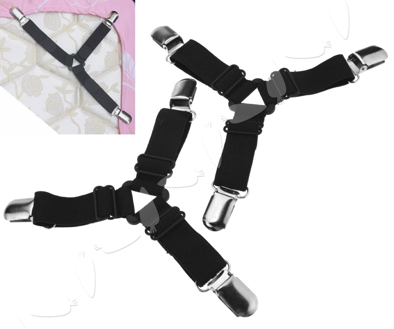 4 x Triangle Suspender Holder Bed Mattress Sheet Straps Clips Grippers ...