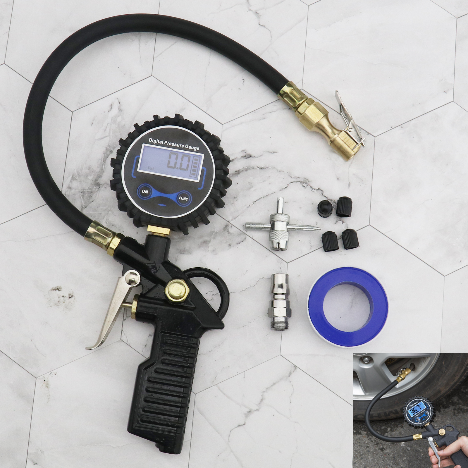 Tire Tyre Inflation Inflating Inflator Pump Gun & LCD Digital Pressure