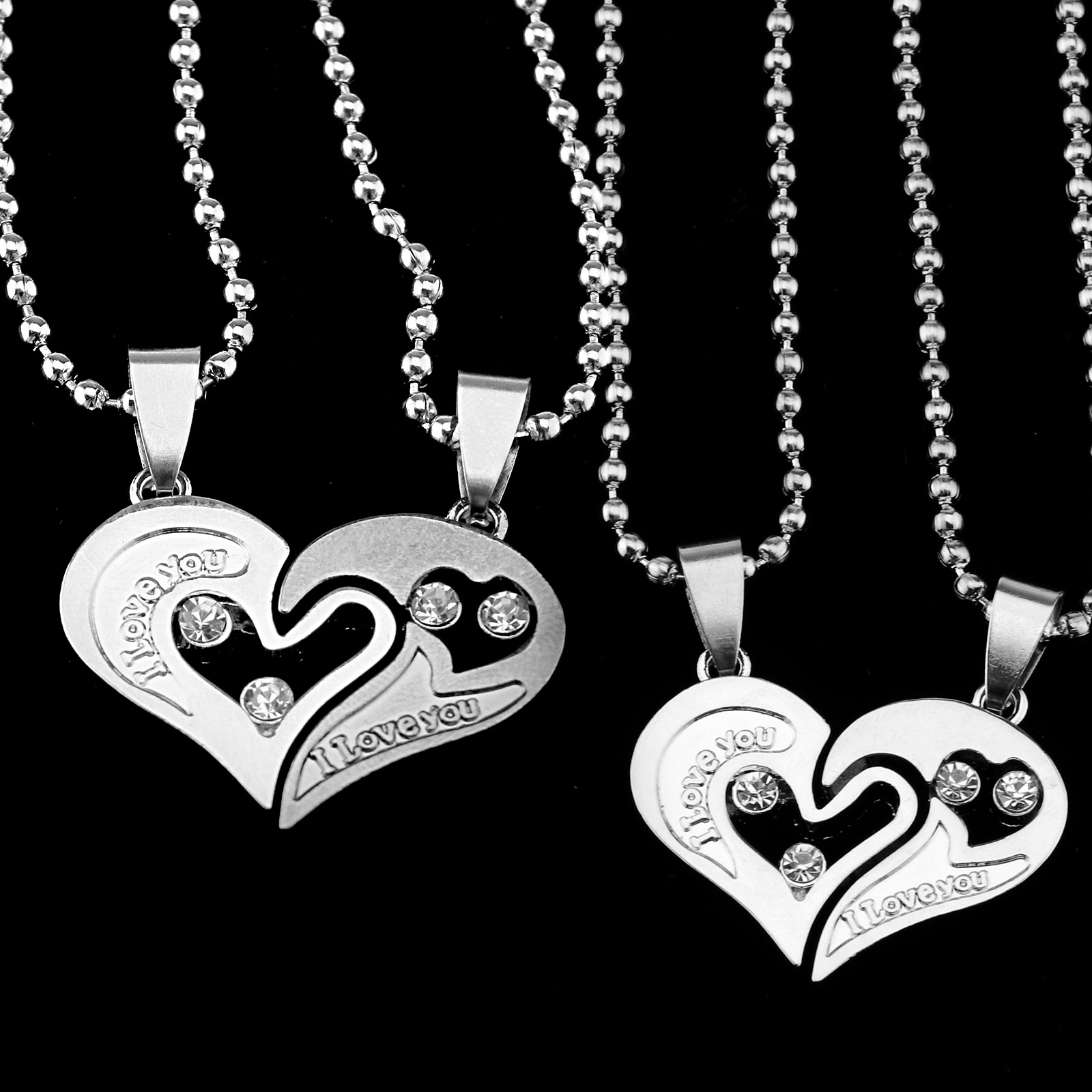 Pairs His and Hers Stainless Steel I Love You Heart Pendant Couple Necklaces NEW