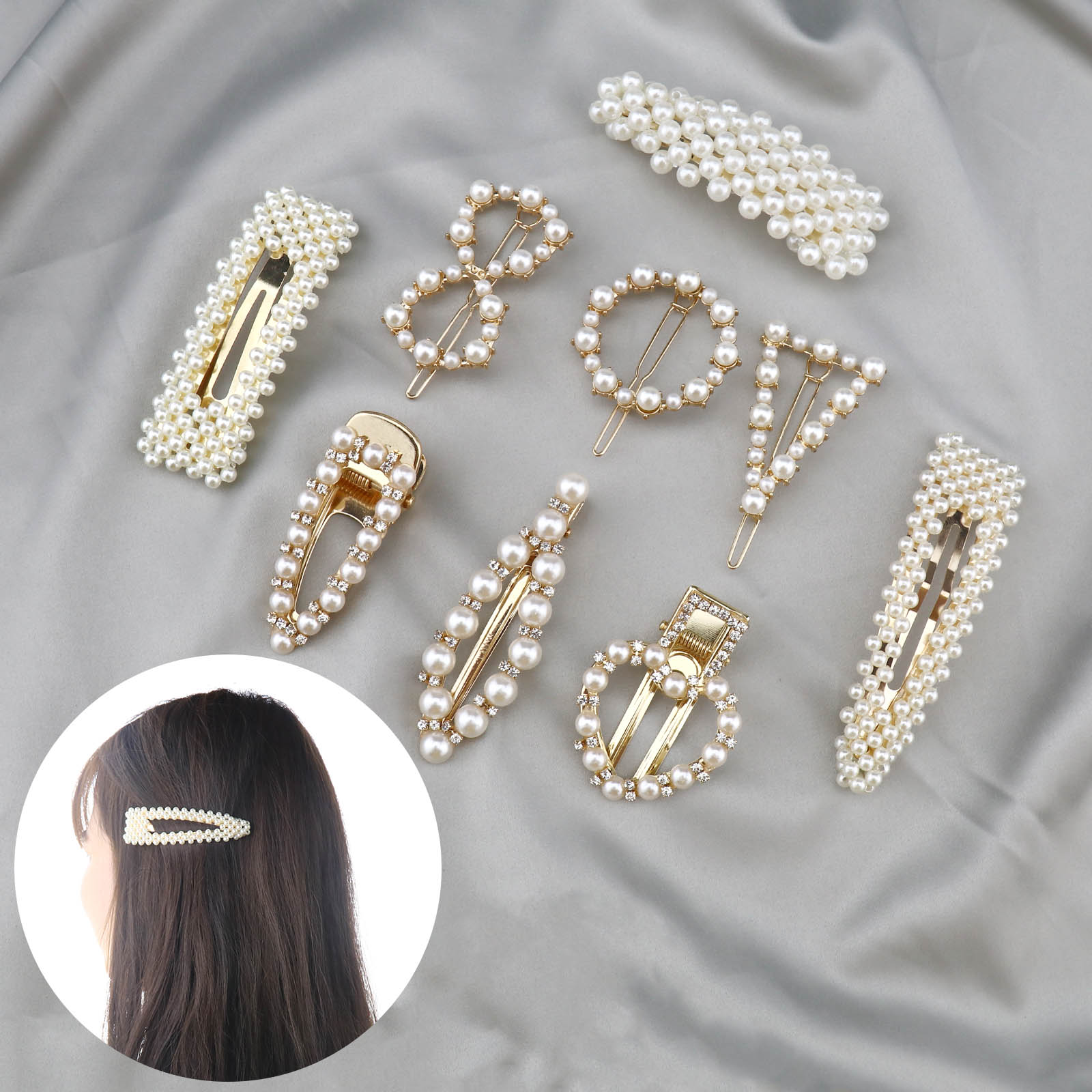 9pcs White Artificial Pearl Hair Clips Pins Barrettes For Wedding Proms