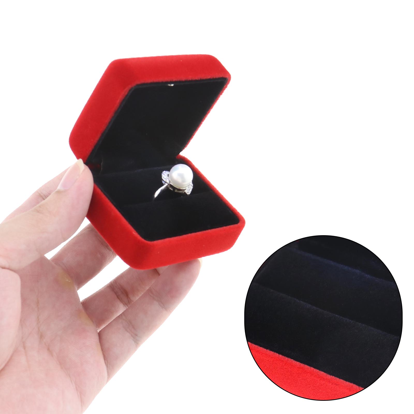 Grau/Schwarz/Rot 1x LED Ring Box Etui Ringschachtel Hochzeit LED Licht aus Samt