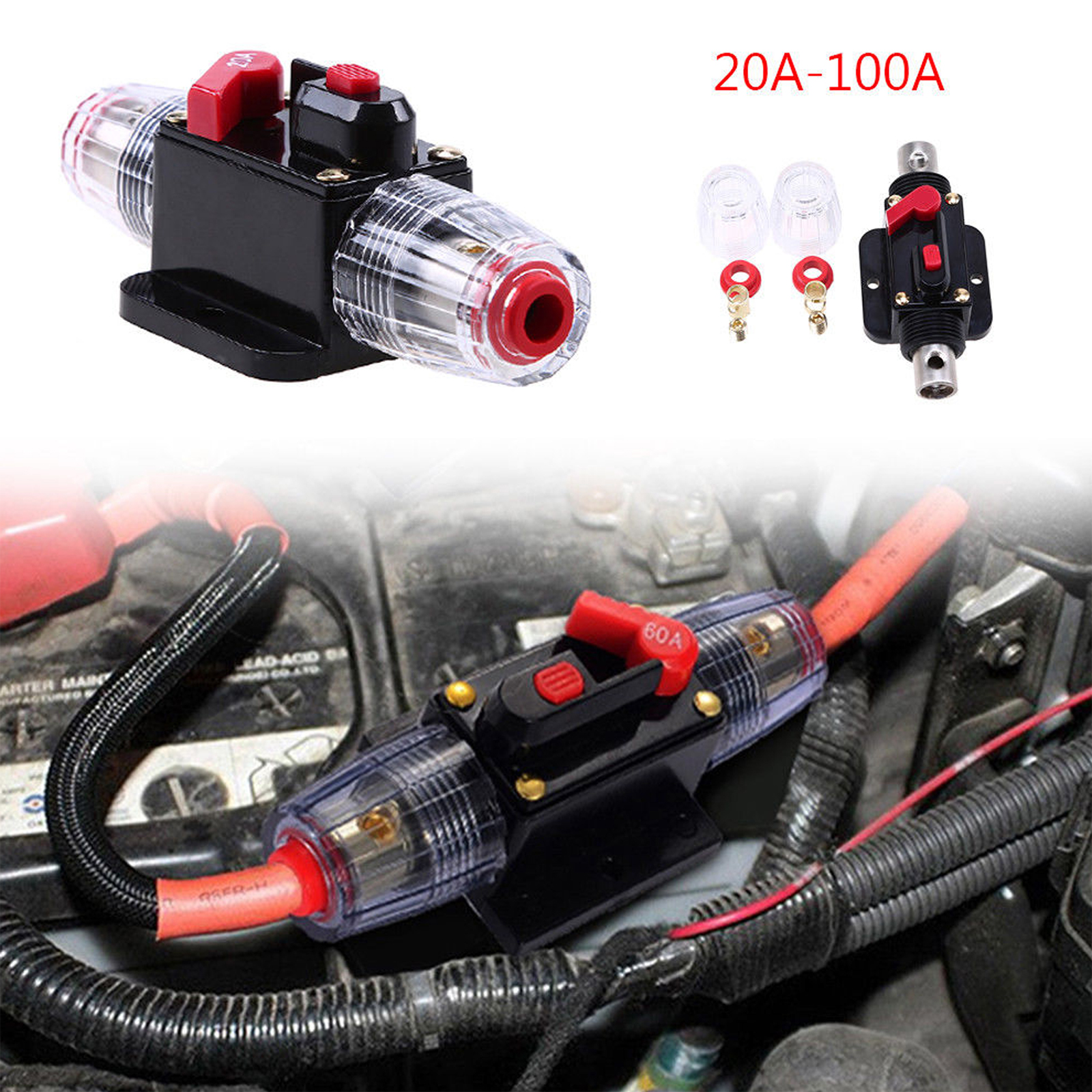 KFZ Rubber 40//60//100A Automatiksicherungshalter Sicherung Halter Automat 12V