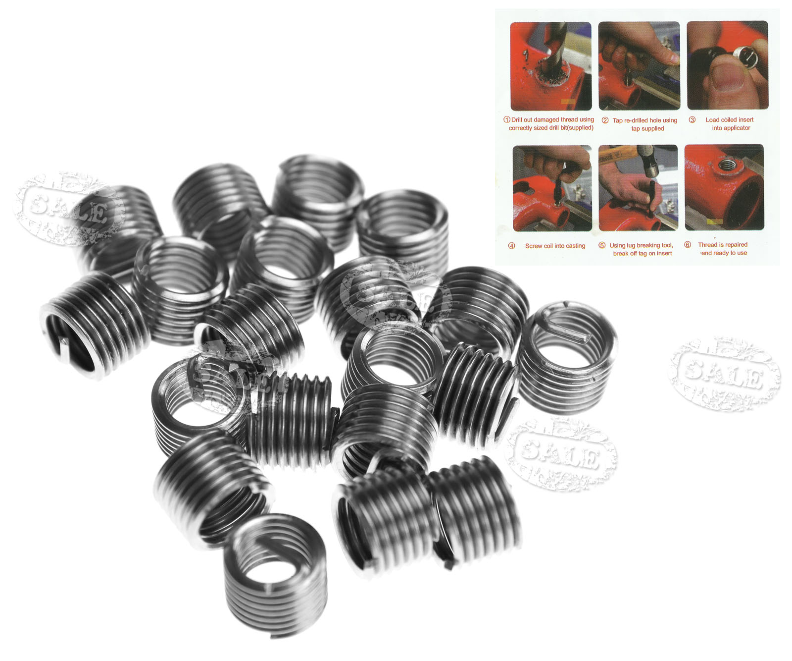 25Pcs M6X1.0 Compatible Helicoil Thread Repair Wire Insert Taps*Drill