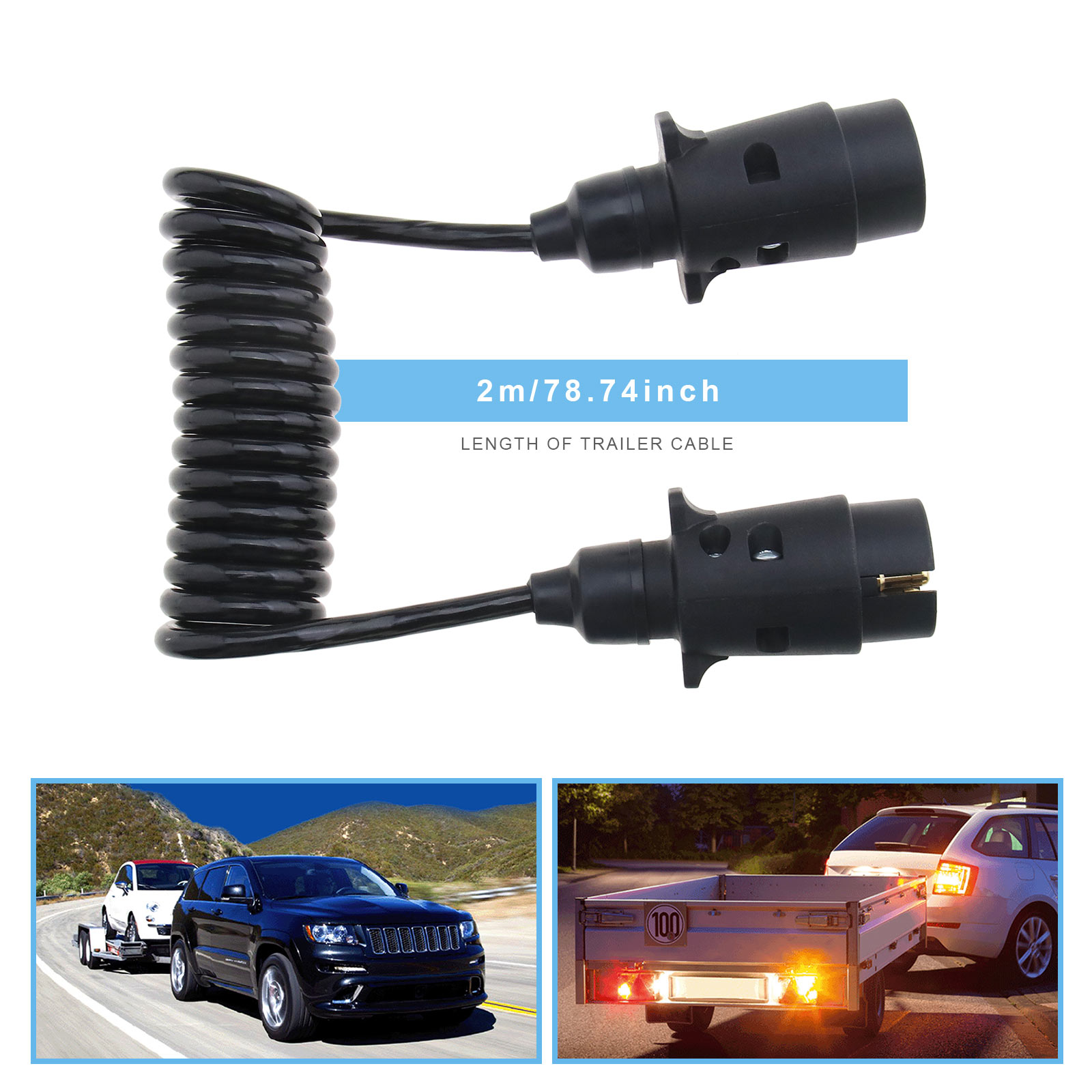 Trailer Lighting Board Extension Lead Cable Connector 1.2m Cable Socket Plug