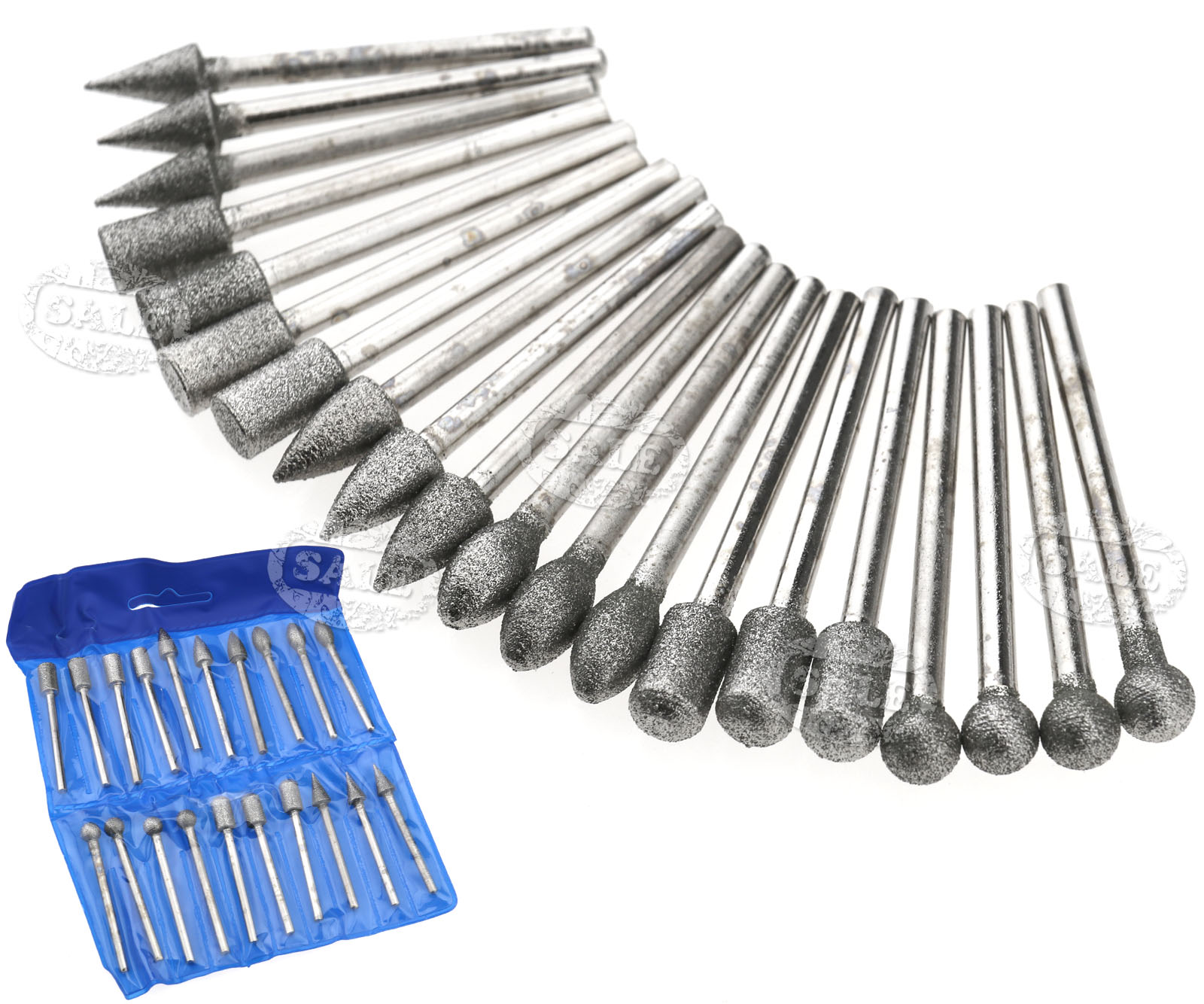 20pcs Shank Diamond Grinding Burr Wheel Drill Bit Set Tool For Dremel
