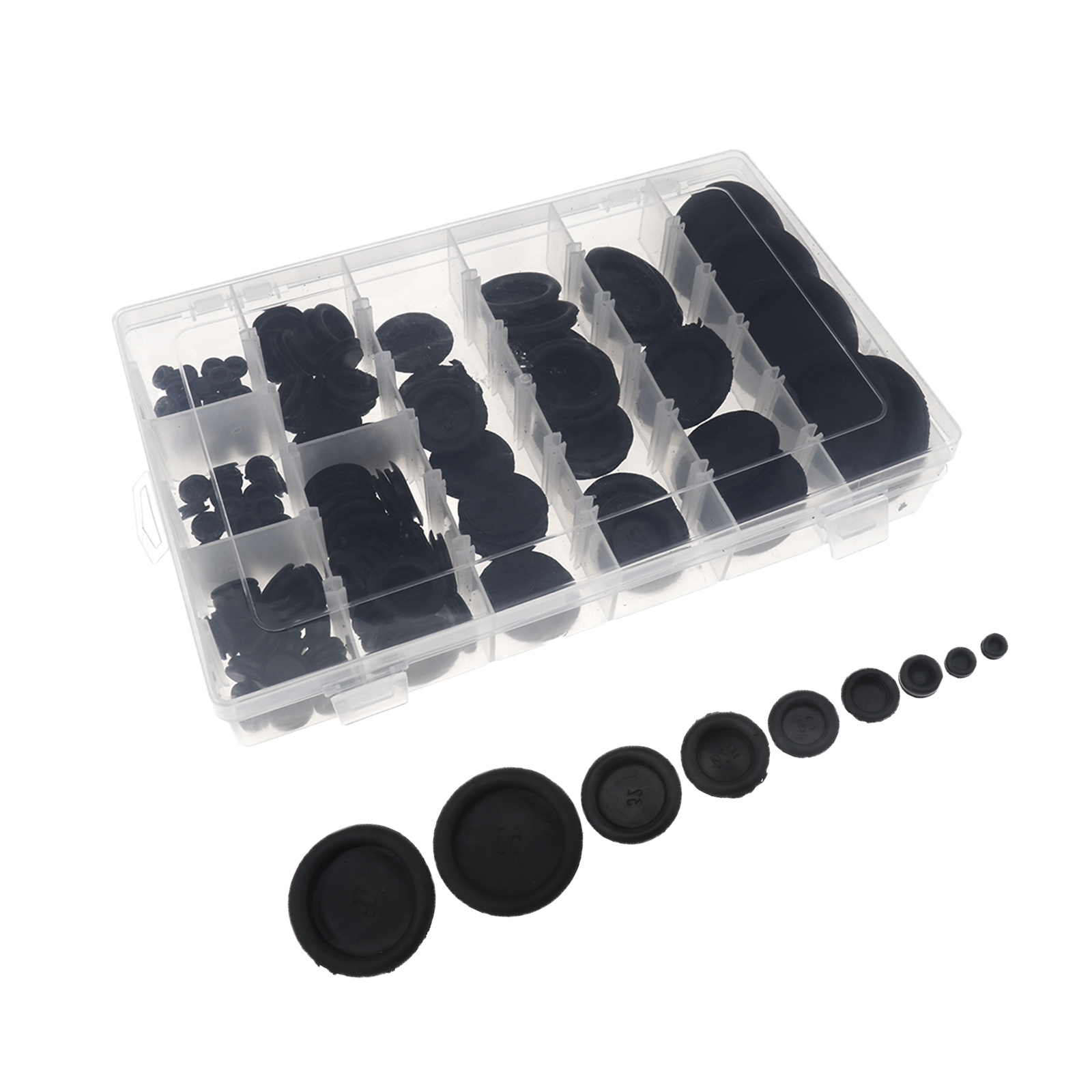 130pcs Cable Blanking Rubber Closed Grommets Assorted Box Kit Set 6