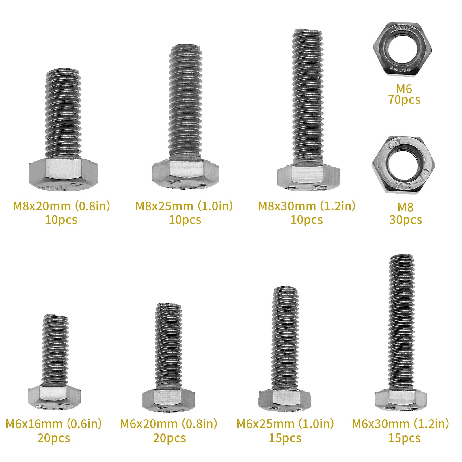 200Pcs Hexagon Head Screw Bolts and Nuts Kit M6 and M8 Assorted Length eBay