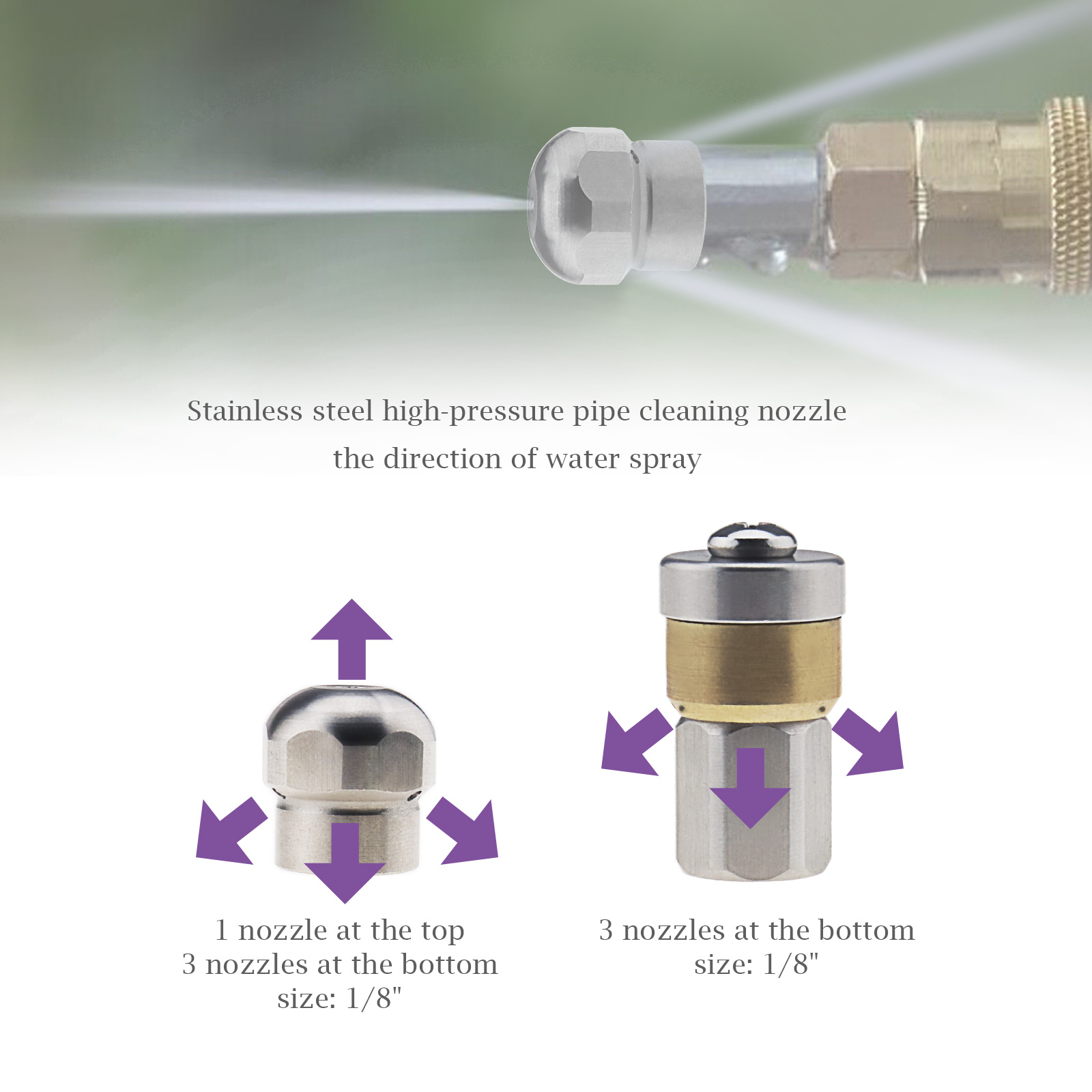 2Pcs Sewer Jet Nozzle for Pressure Washer Hose Jet Cleaning Drain G1/8