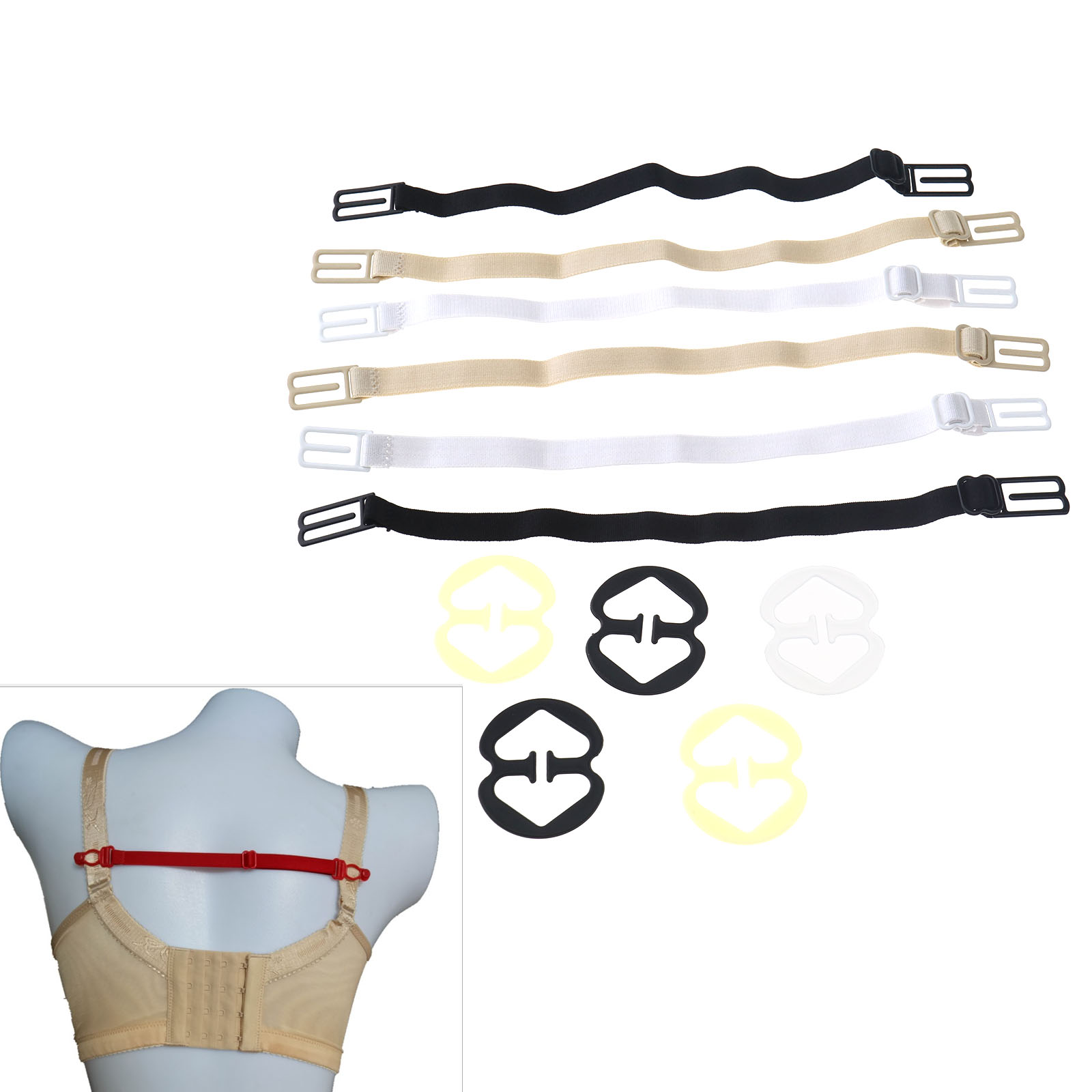 6 PCS Bra Strap Clips Adjustable Nonslip Strap Holder Detachable Metal