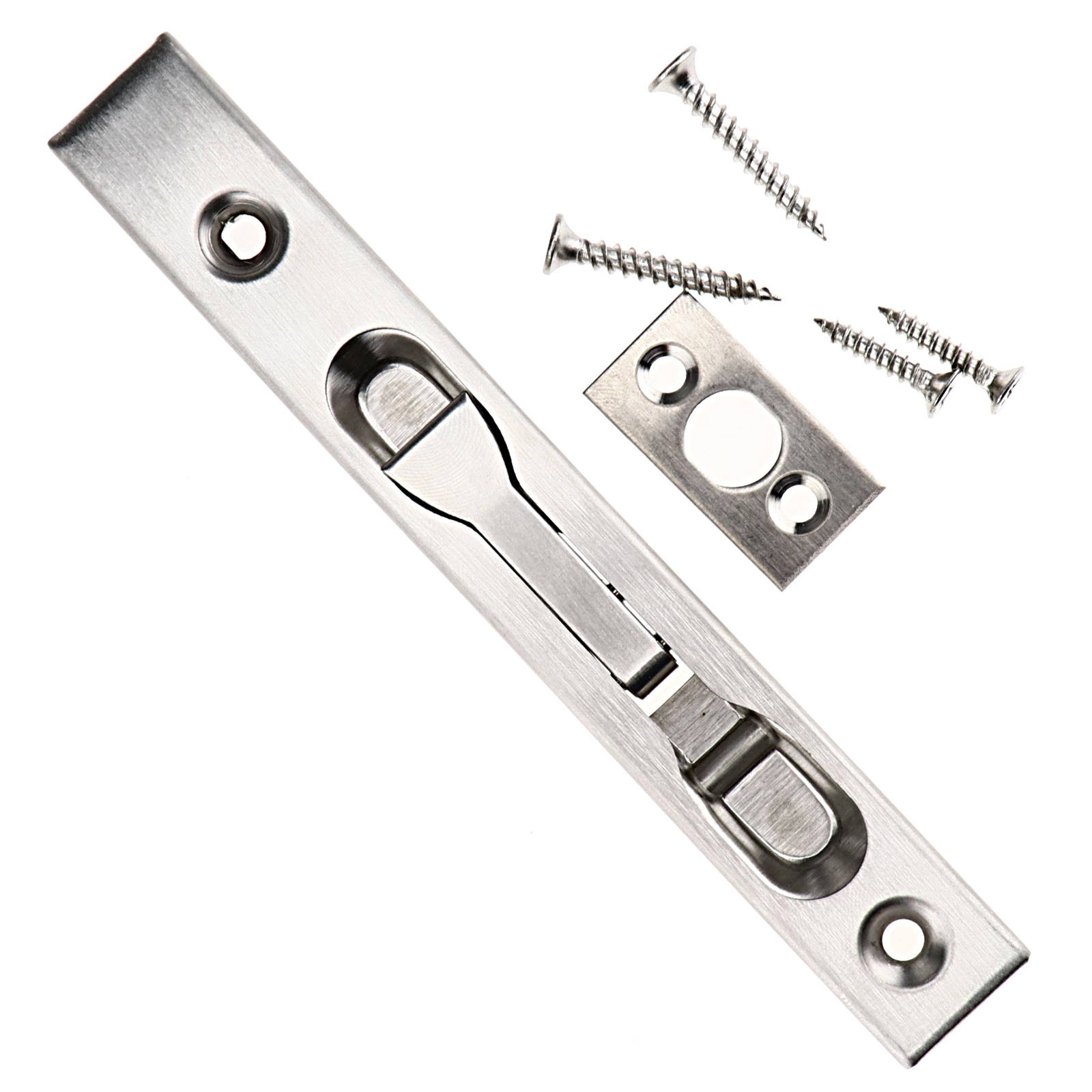 Stainless 6 Inch Safety Door Bolt w/ Mounting Screws Door Guard Flush