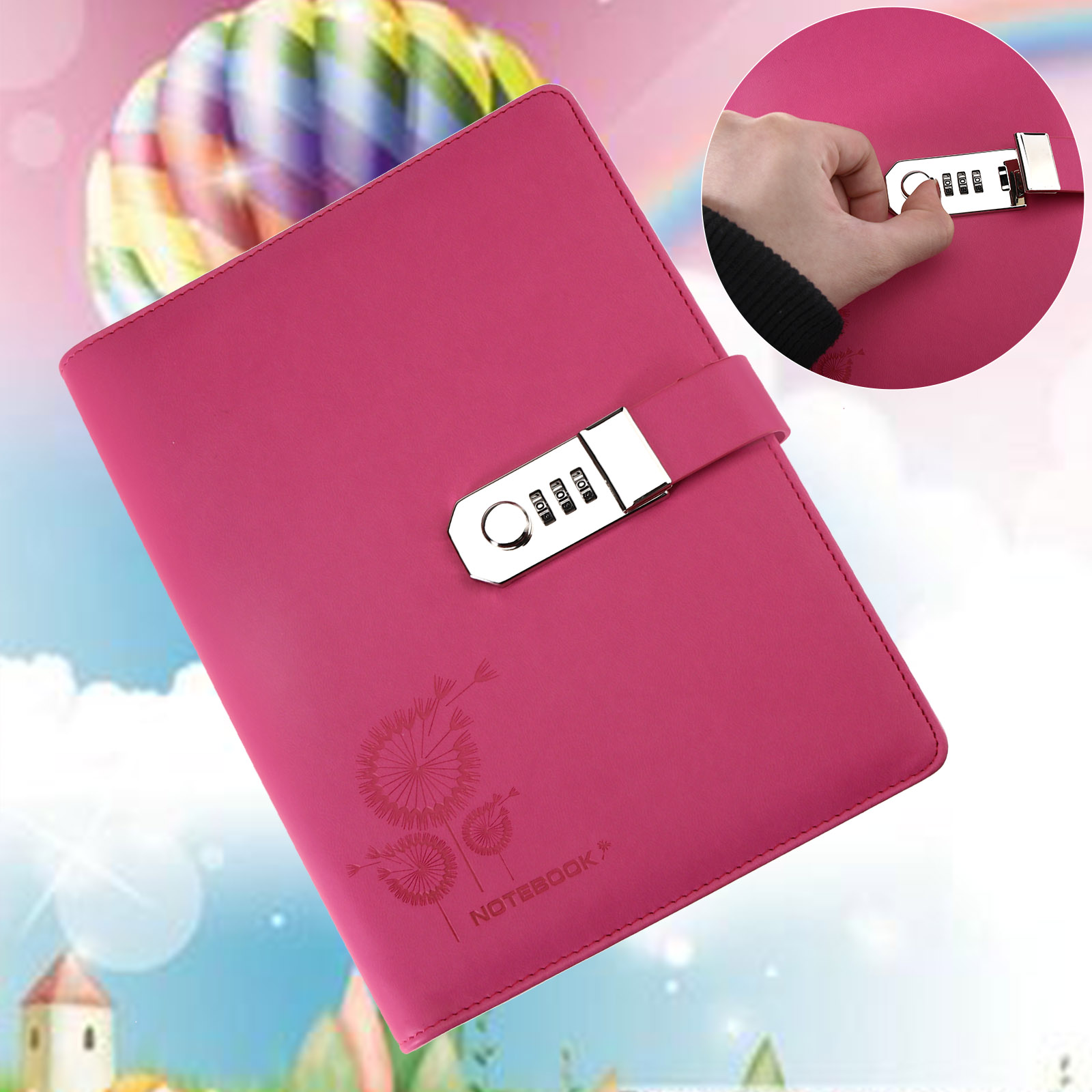 Large Diary Notebook PU Leather A5 Code Lock Secret Diary Girls Boys