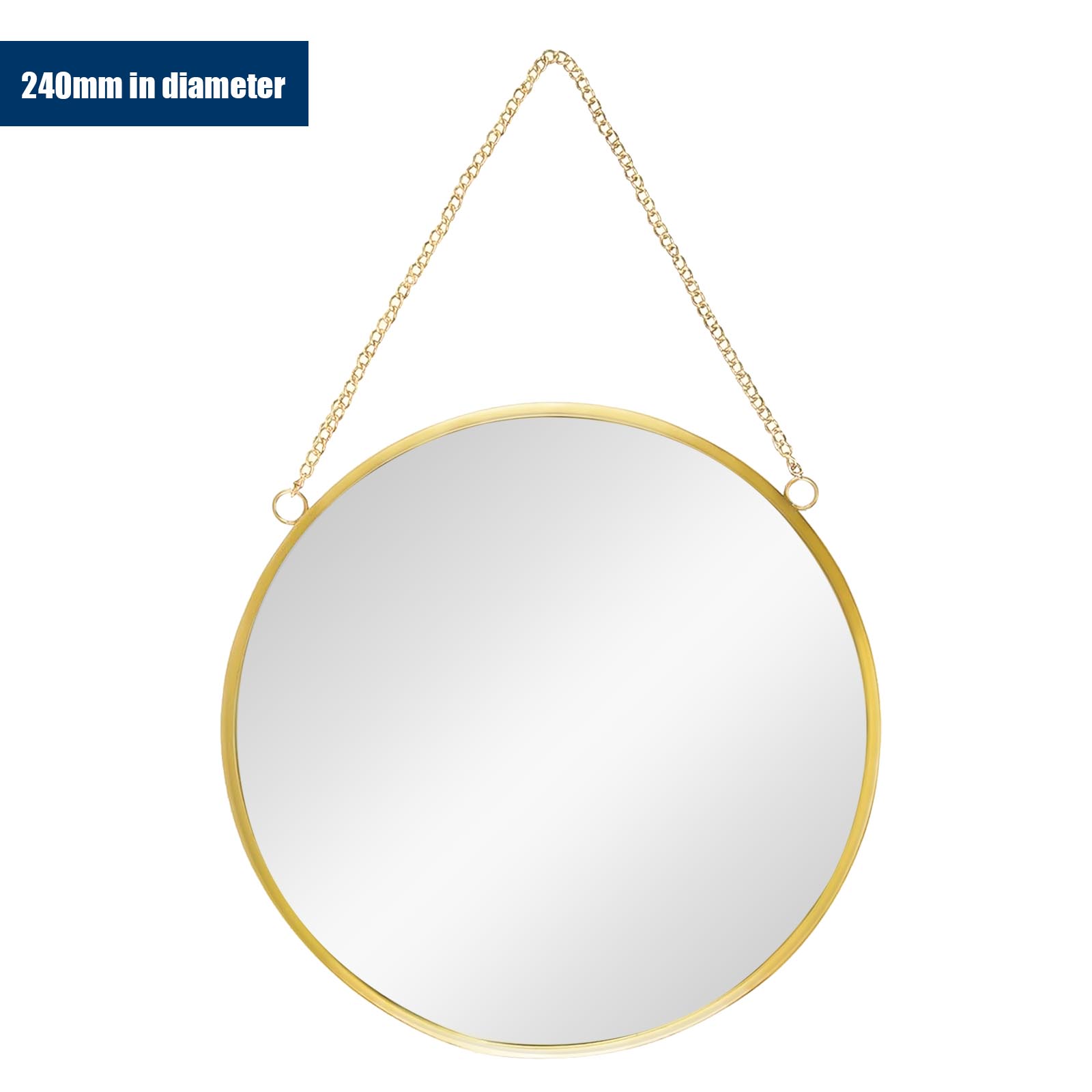 24cm/30cm Round WallMounted Mirror with Gold Brass Frame & Chain for