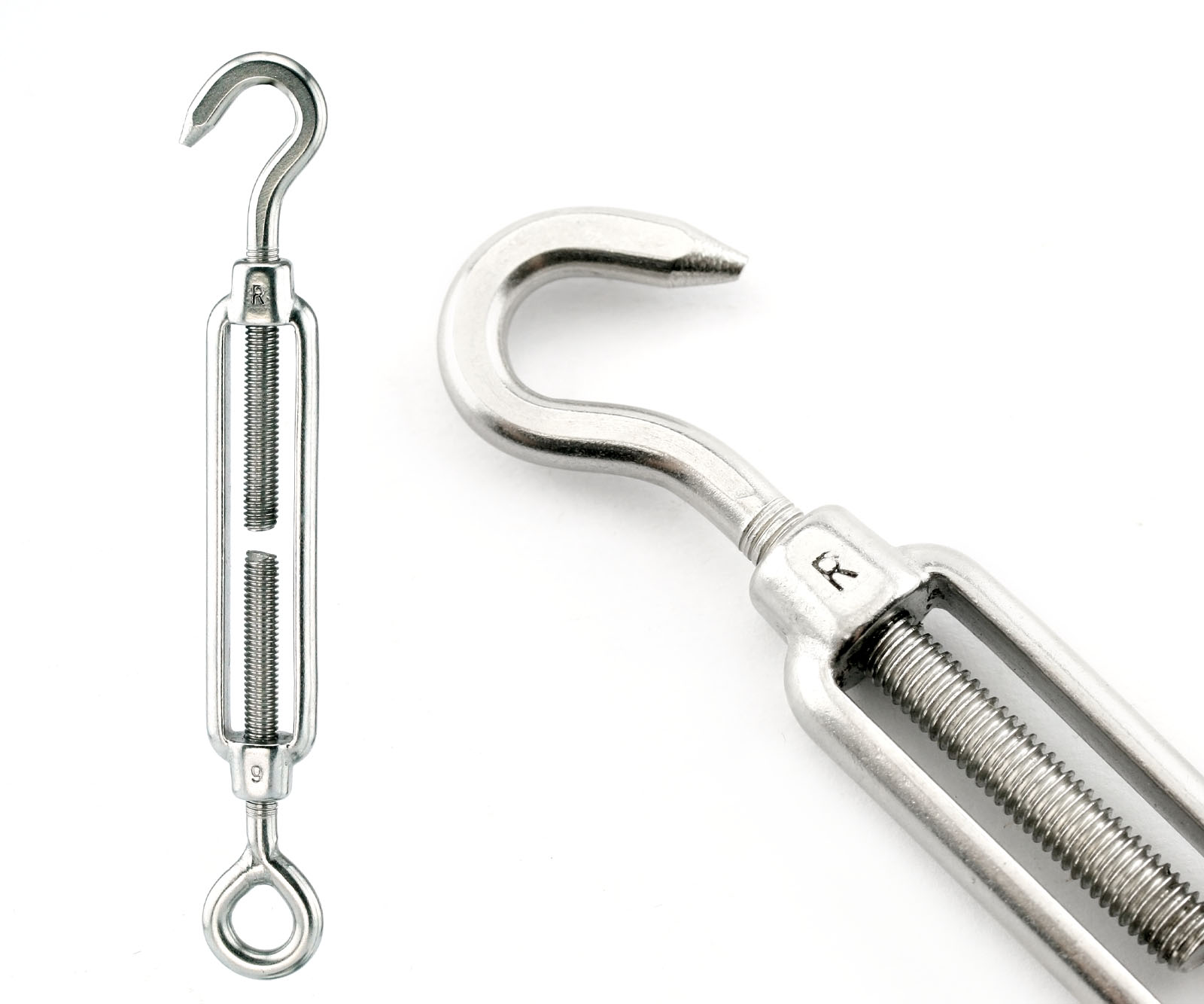 2 pieces x 6mm Hook & Eye Turnbuckle Wire Rope Stainless Steel Rigging