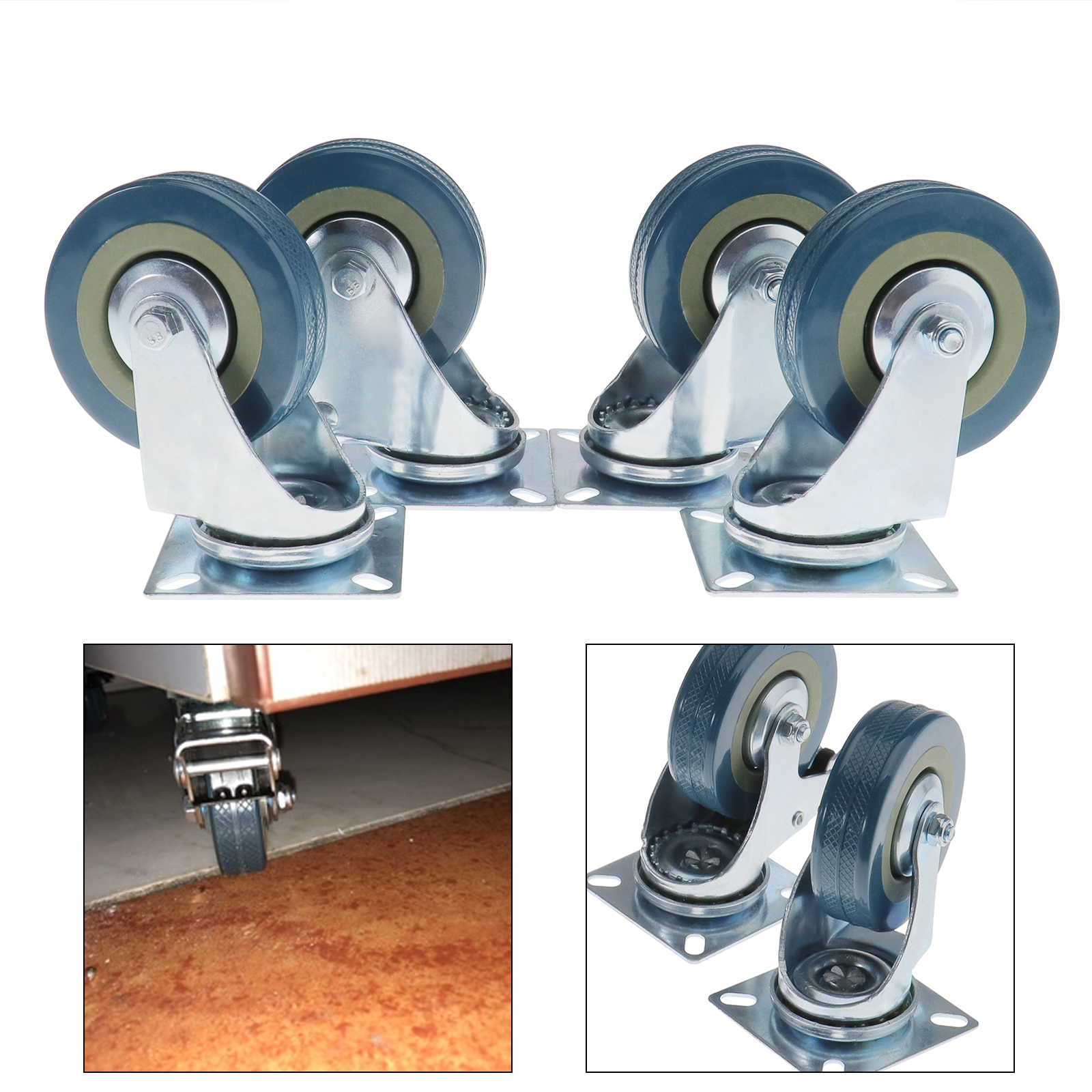 4x 75mm PU Swivel Castor Wheels Trolley Furniture Caster Rubber Heavy