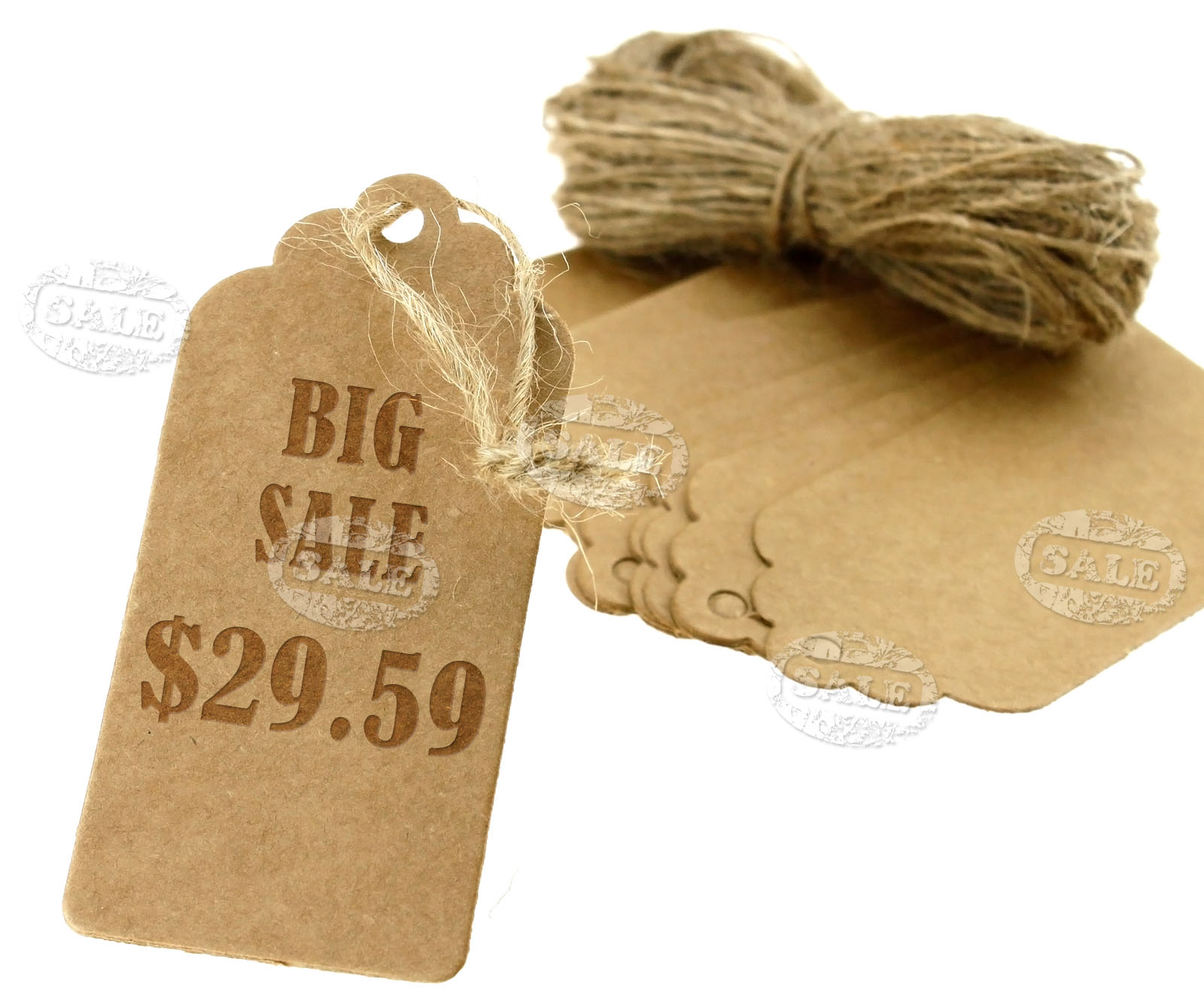 100 Kraft Paper Hang Tags Label Gift TAGS Card Scallop Label Blank with